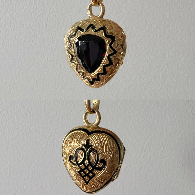 18K gold garnet heart shape locket pendant