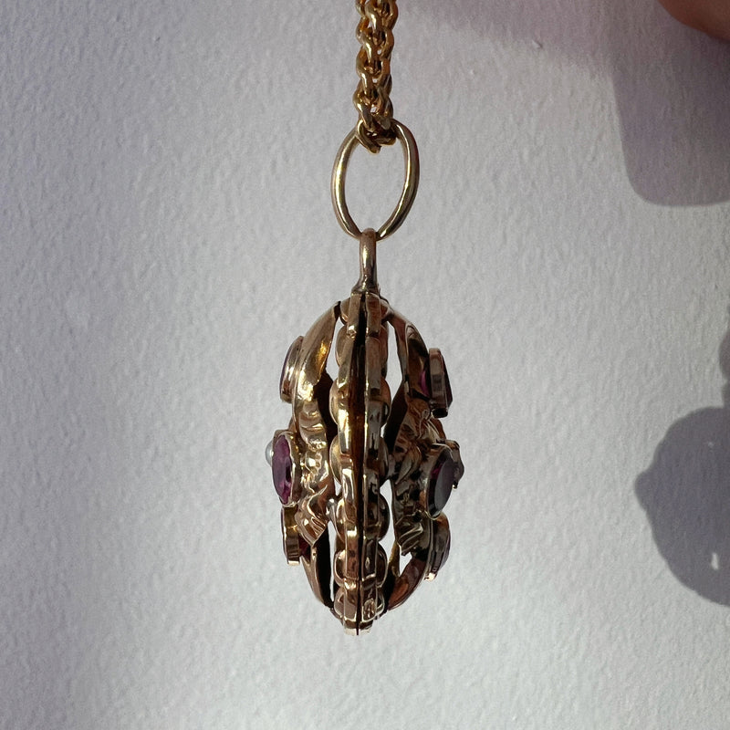 Victorian era 18K double sided garnet pendant