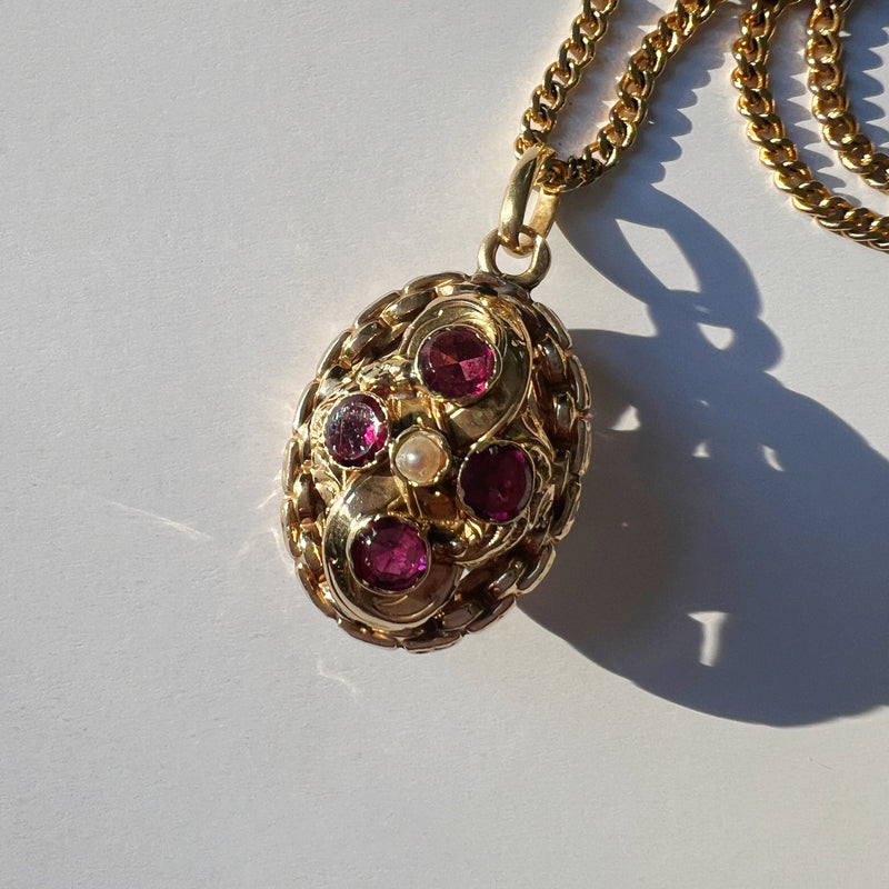 Victorian era 18K double sided garnet pendant