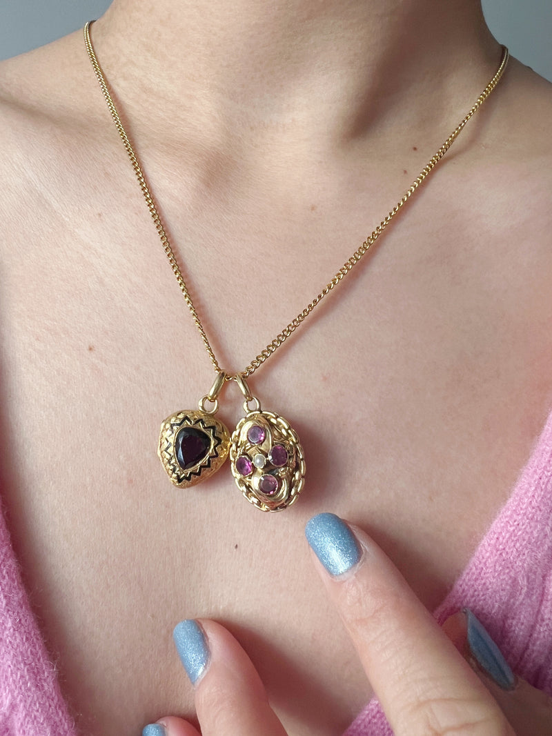 Victorian era 18K double sided garnet pendant