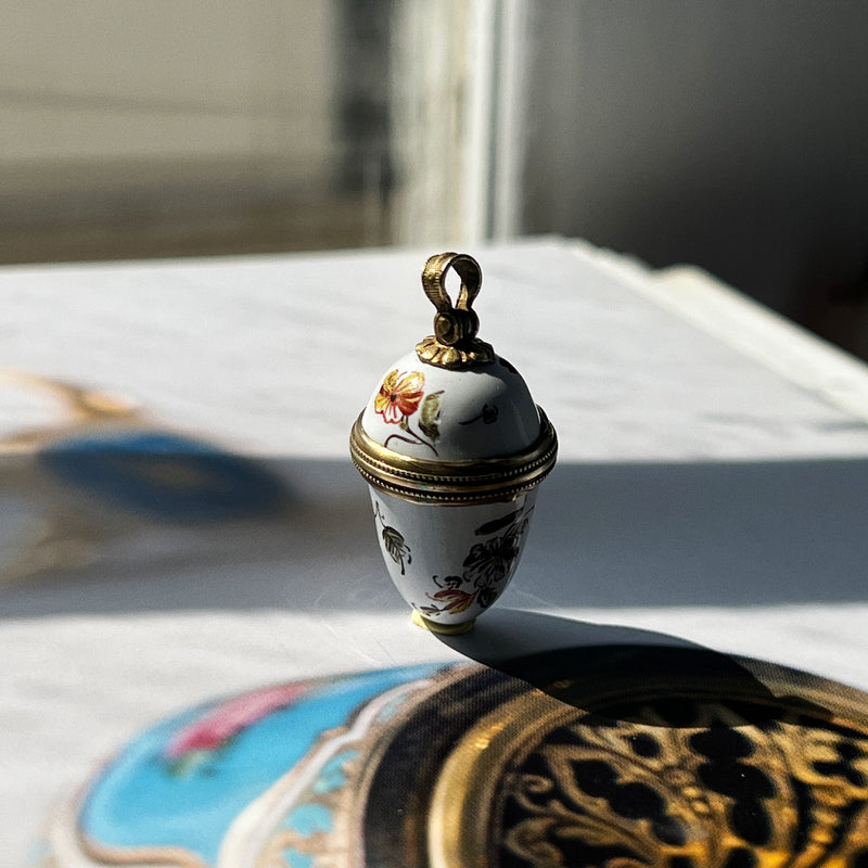 Rare Georgian era enamel flower egg salt bottle locket pendant