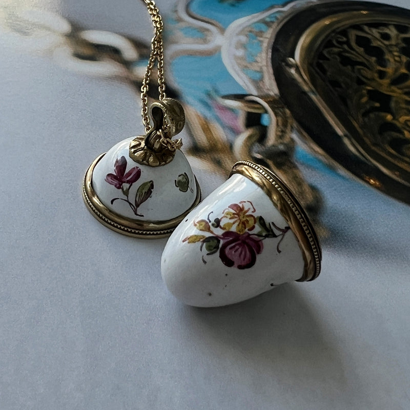 Rare Georgian era enamel flower egg salt bottle locket pendant