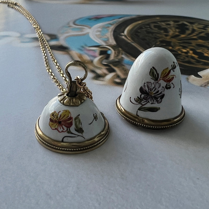 Rare Georgian era enamel flower egg salt bottle locket pendant