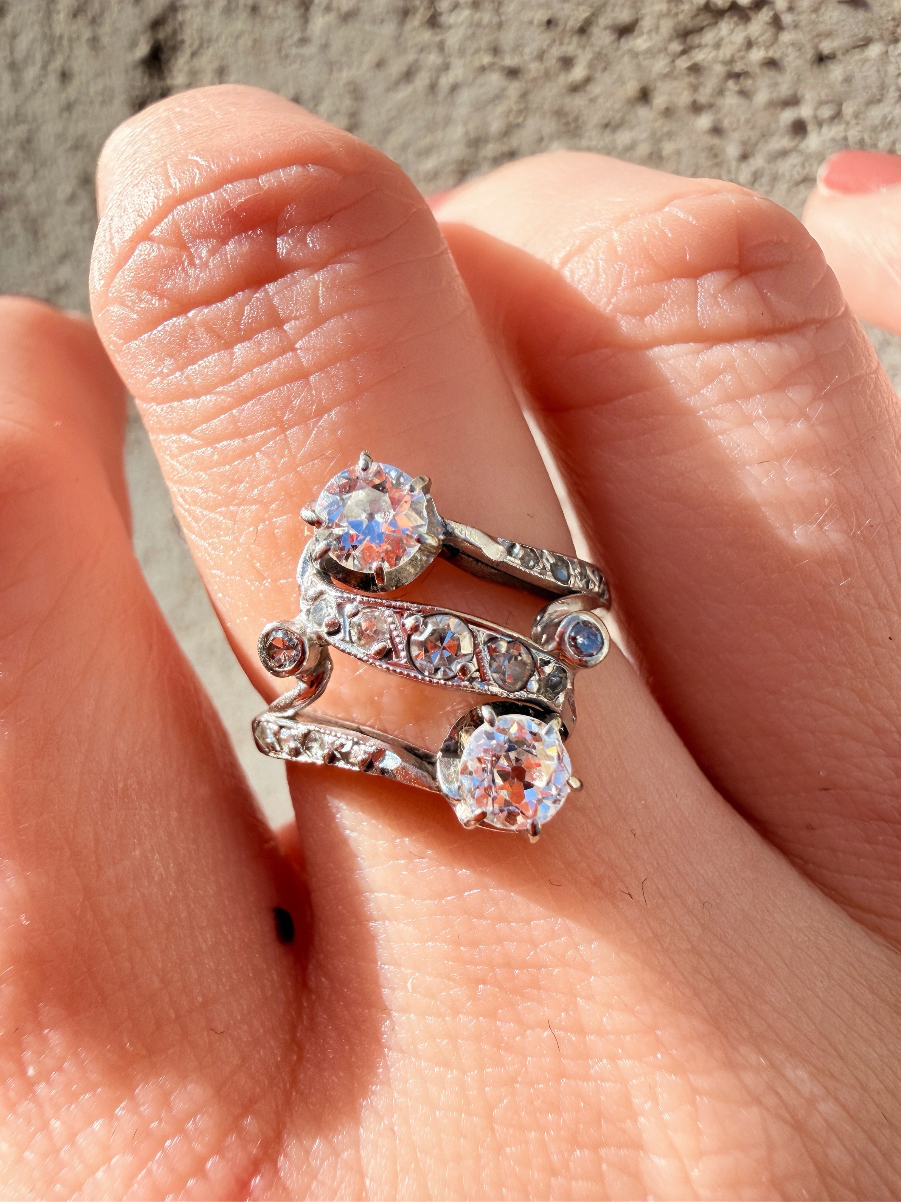 Antique French 18K gold Diamond you and me Ring