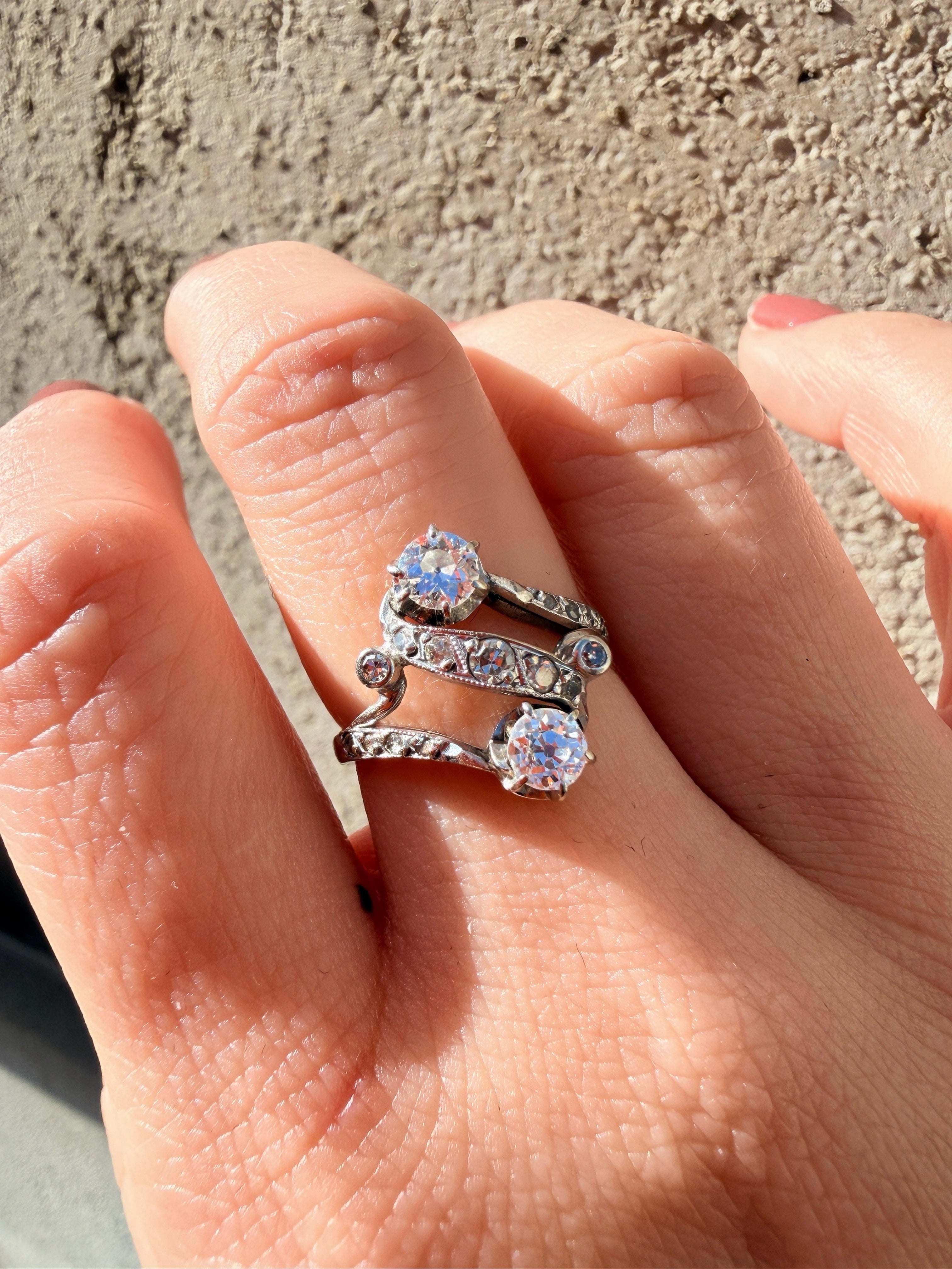 Antique French 18K gold Diamond you and me Ring