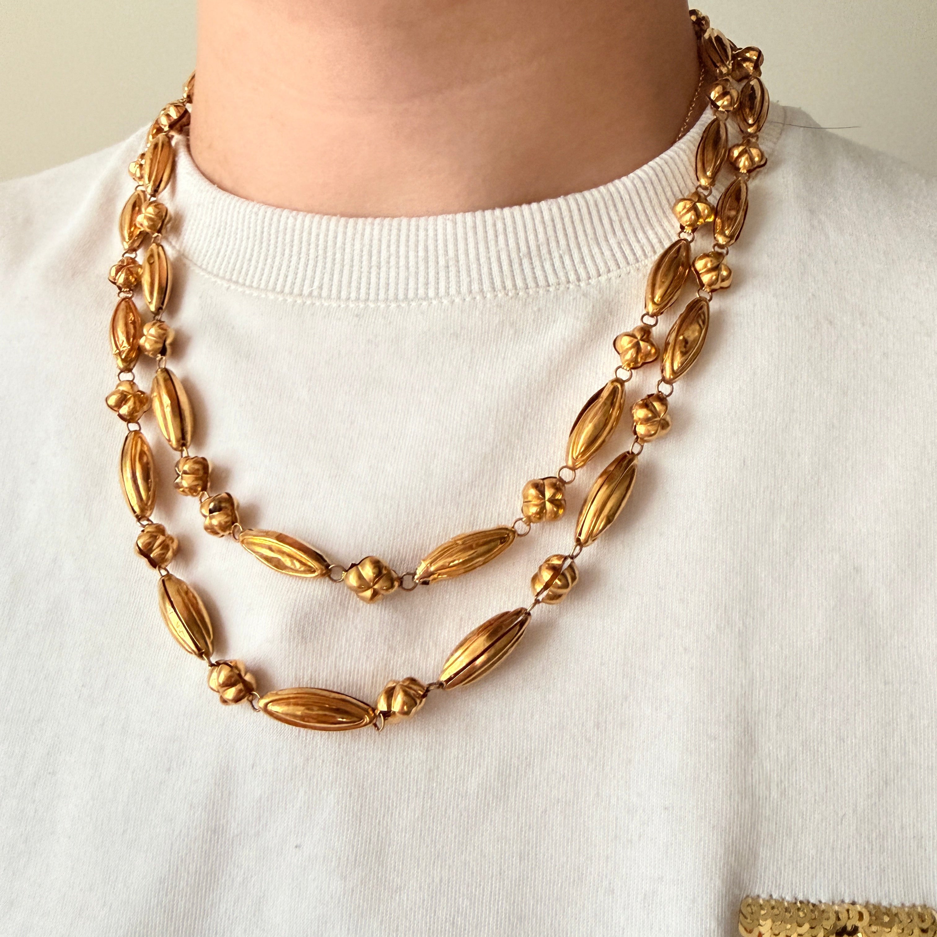 Antique French 18K gold long guard chain necklace