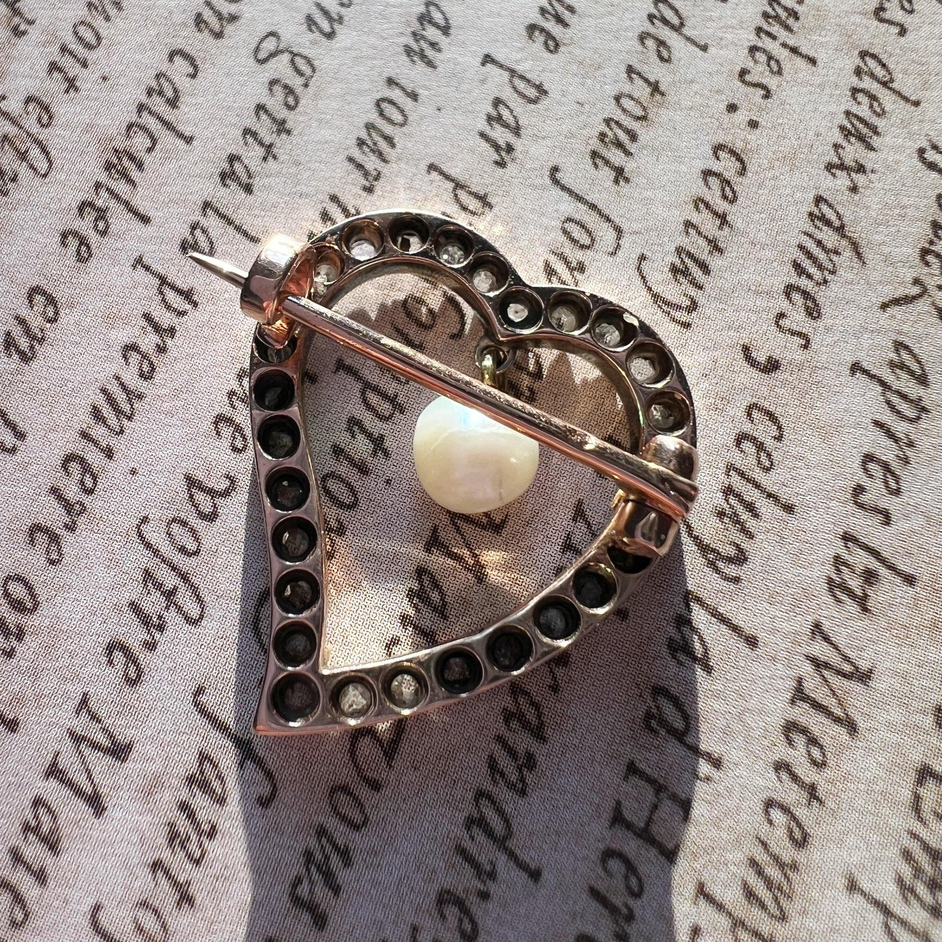 Rare Victorian 18K gold diamond pearl Witch’s heart brooch - Curiously timeless