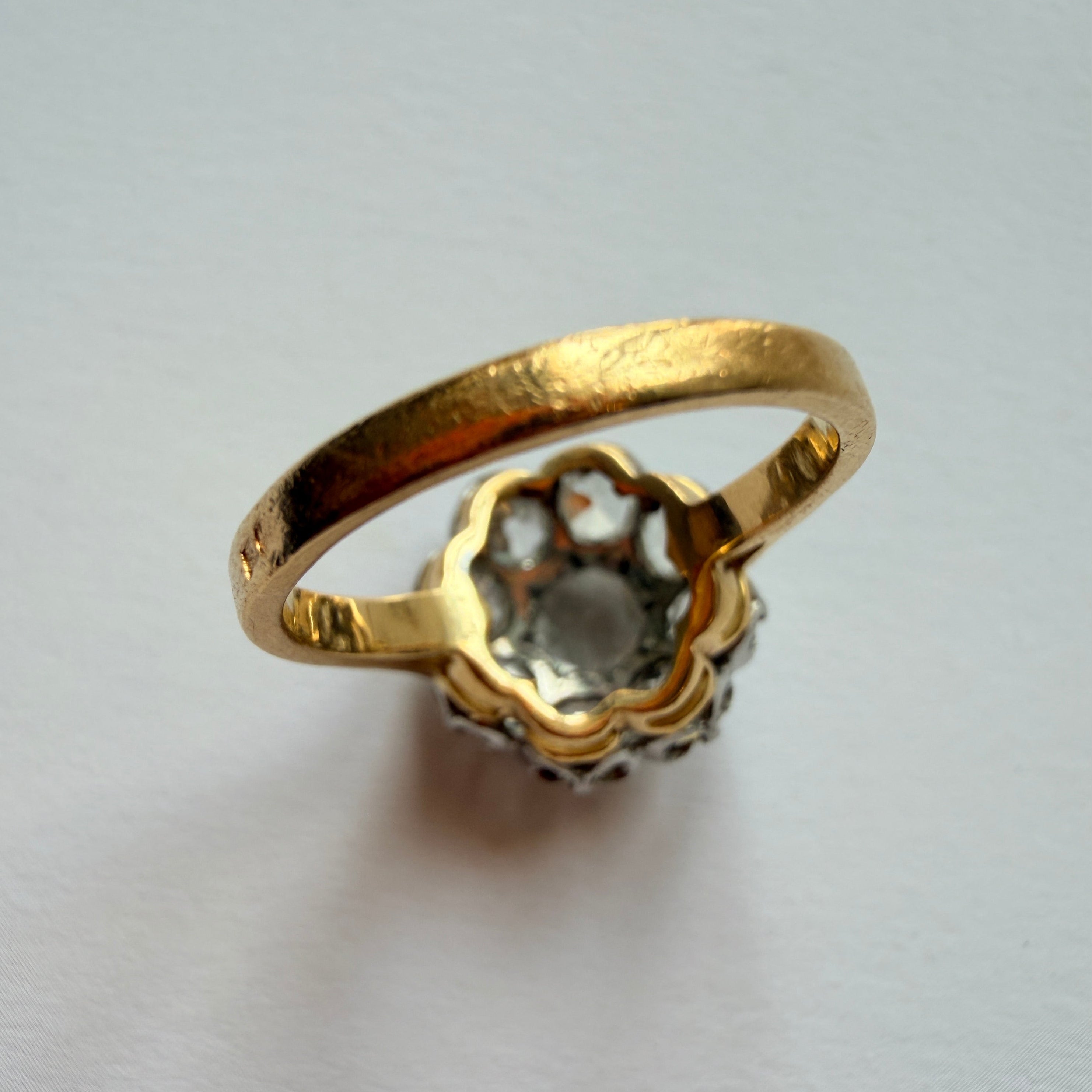 Antique French 18K gold rose & OMC cut diamond cluster ring