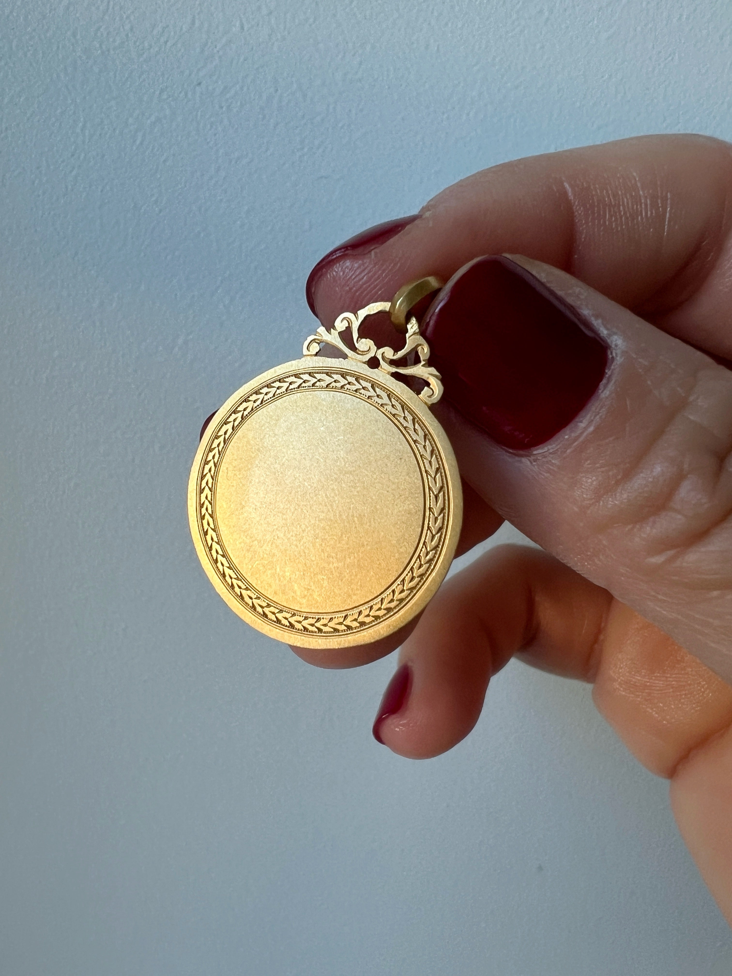 French antique 18K gold “For always more joy and less pain” medal pendant