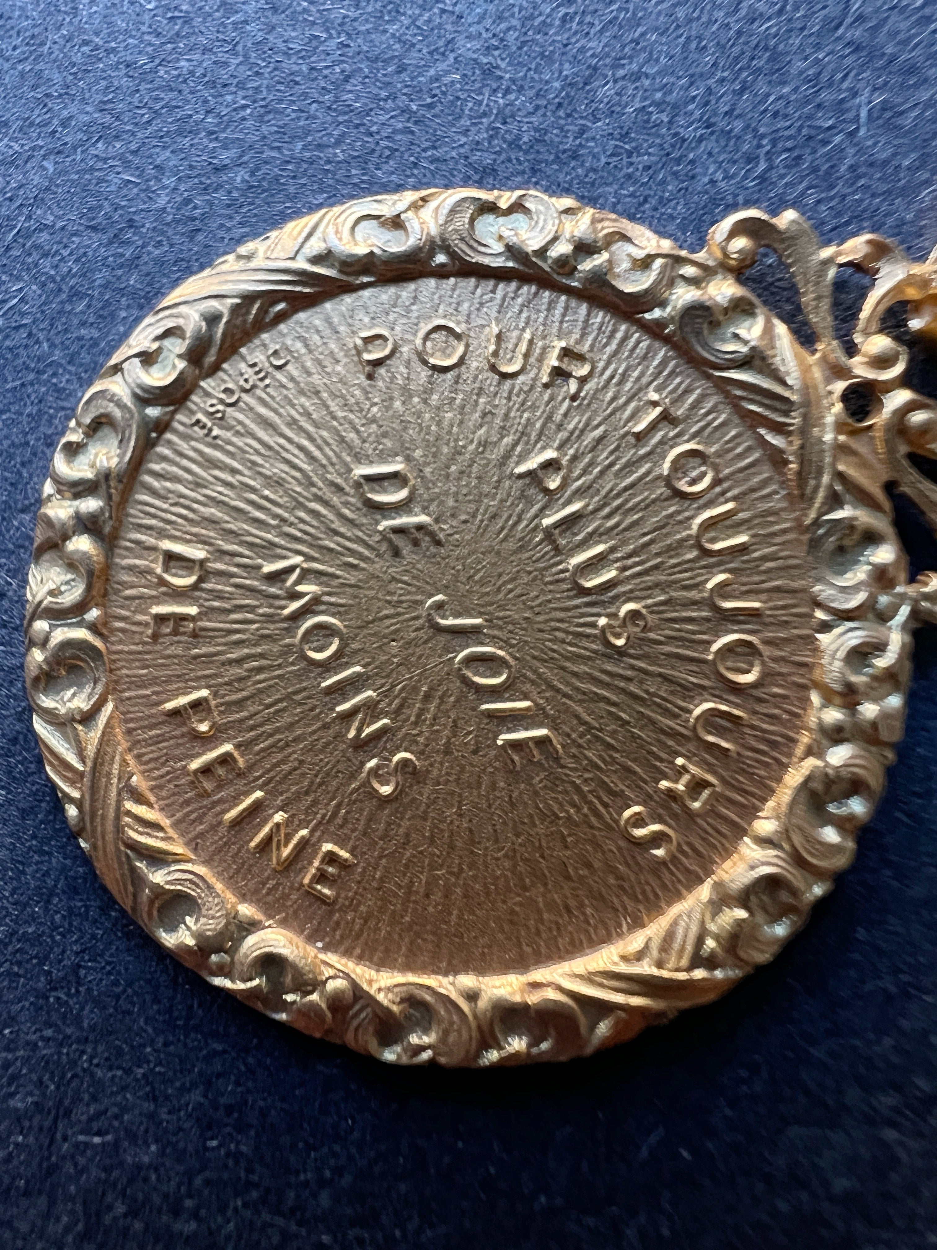 French antique 18K gold “For always more joy and less pain” medal pendant