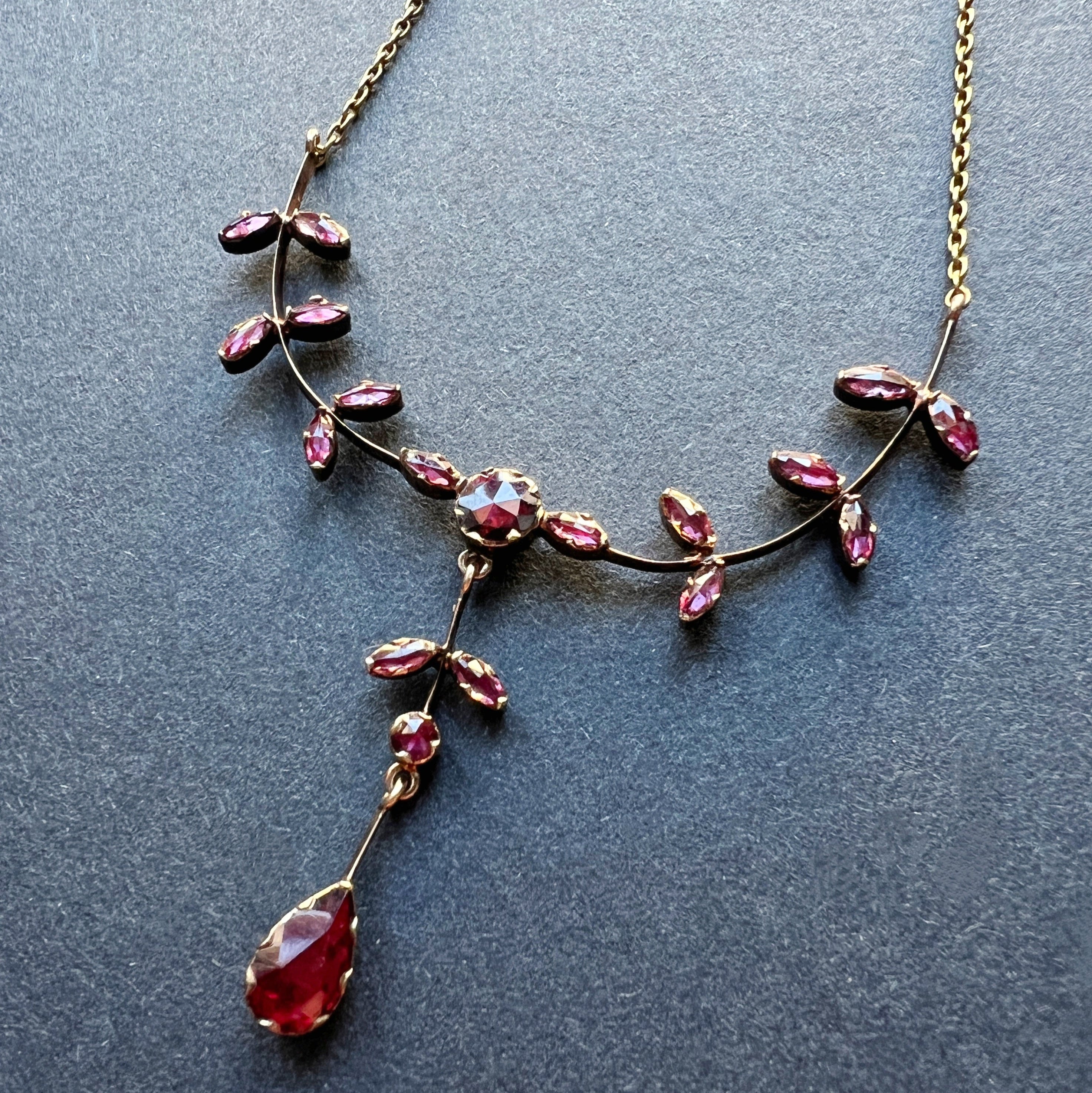 French antique 18K gold perpginan garnet necklace