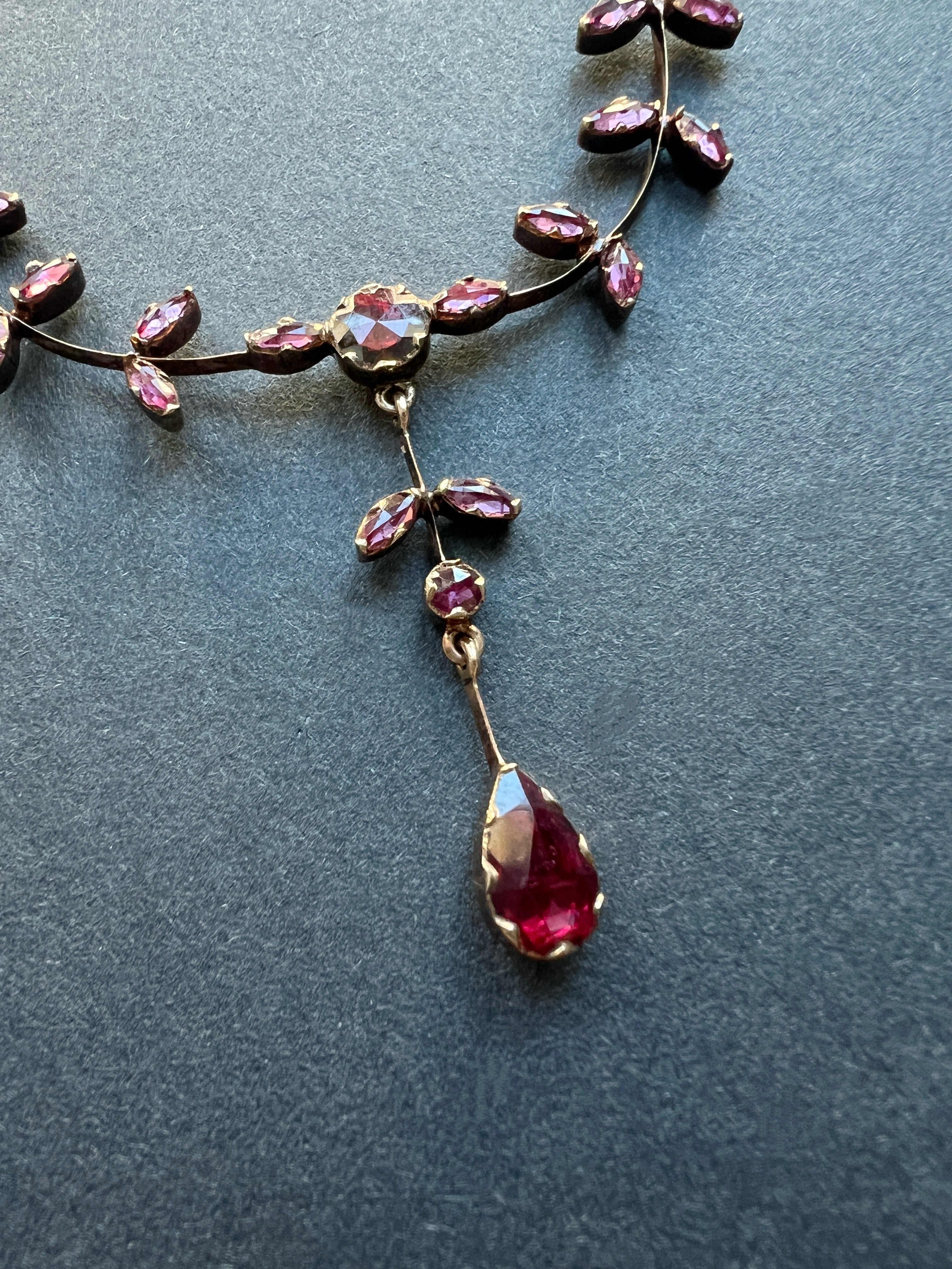 French antique 18K gold perpginan garnet necklace