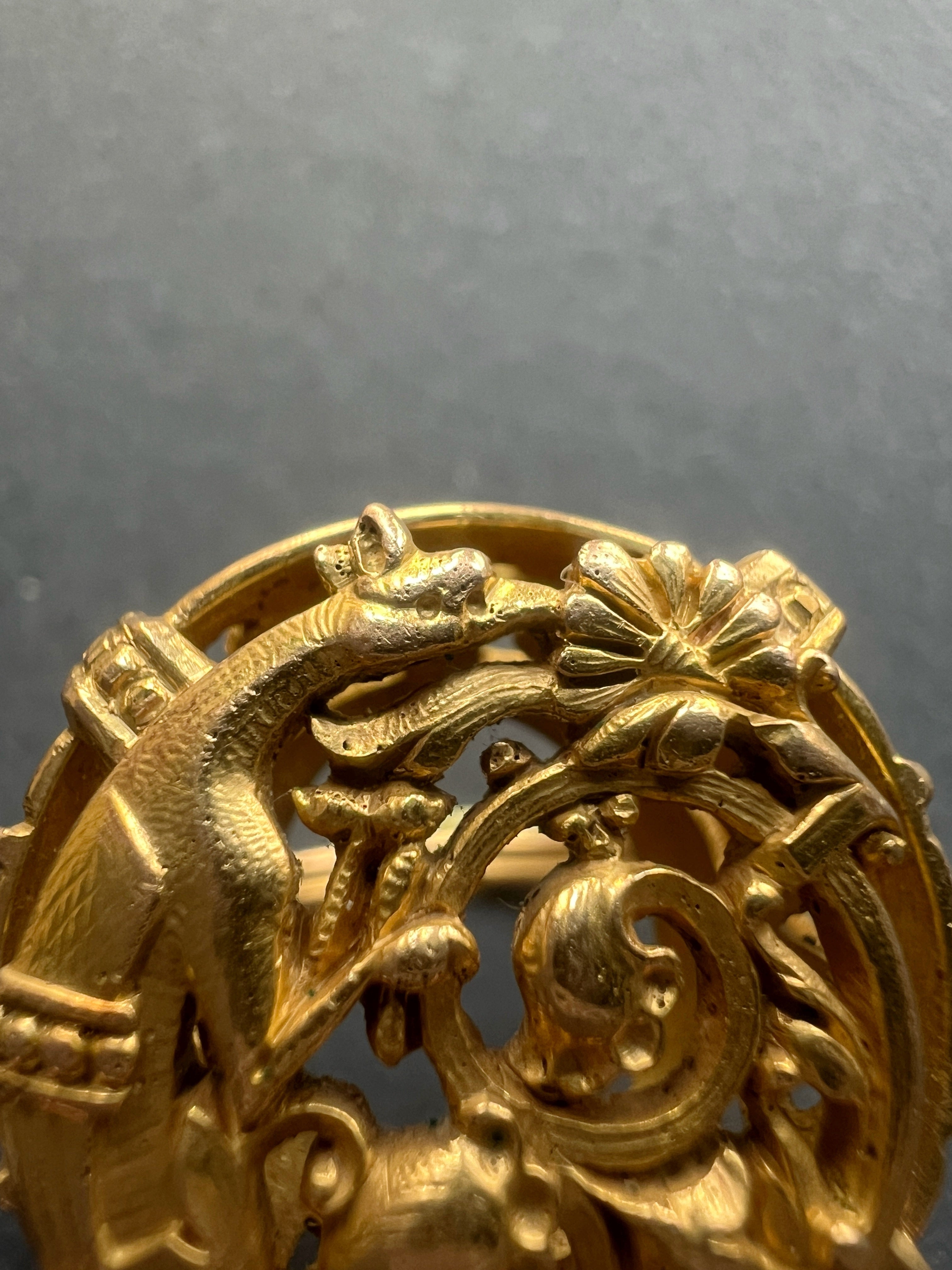 French Art Nouveau era 18K gold chimera/griffon ring