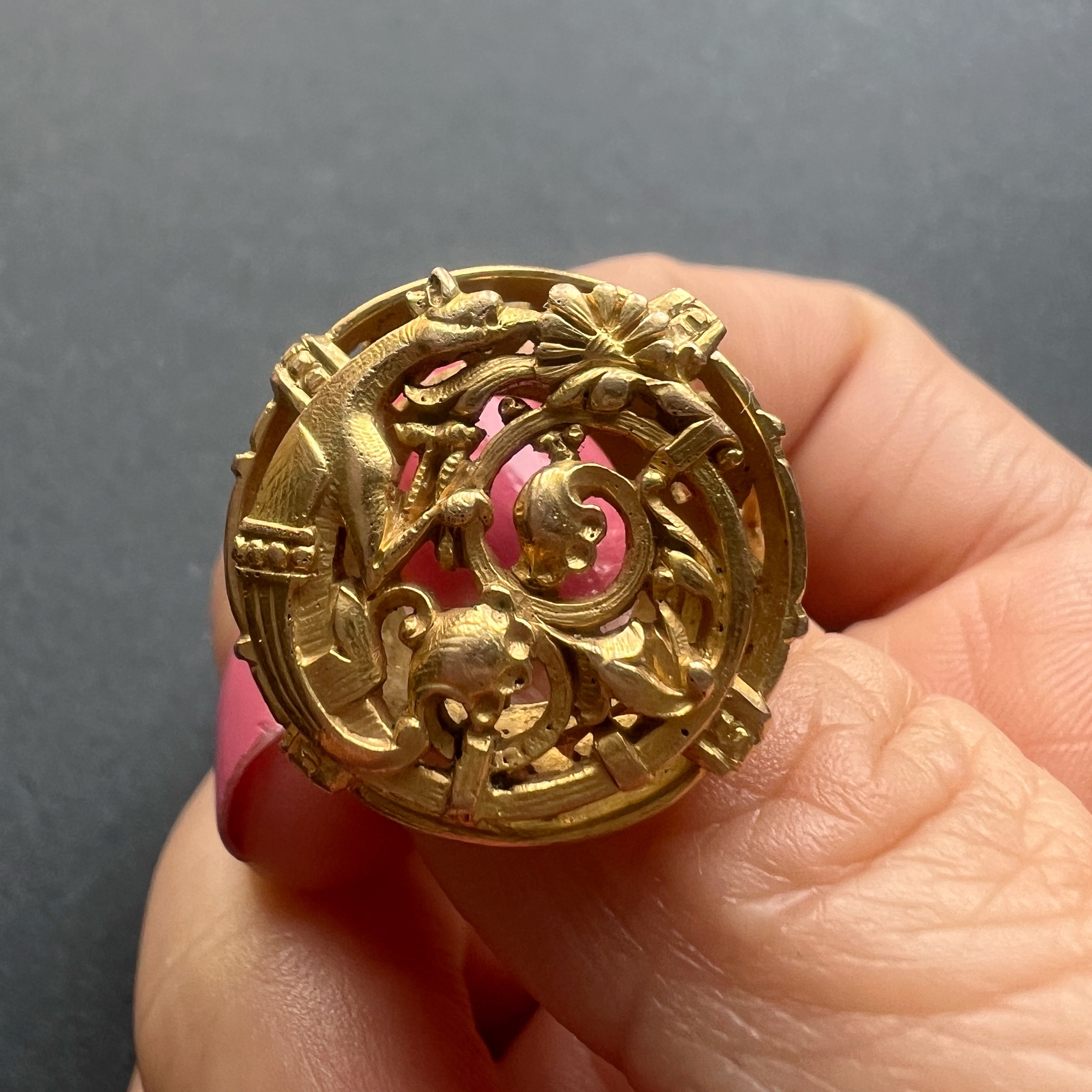 French Art Nouveau era 18K gold chimera/griffon ring