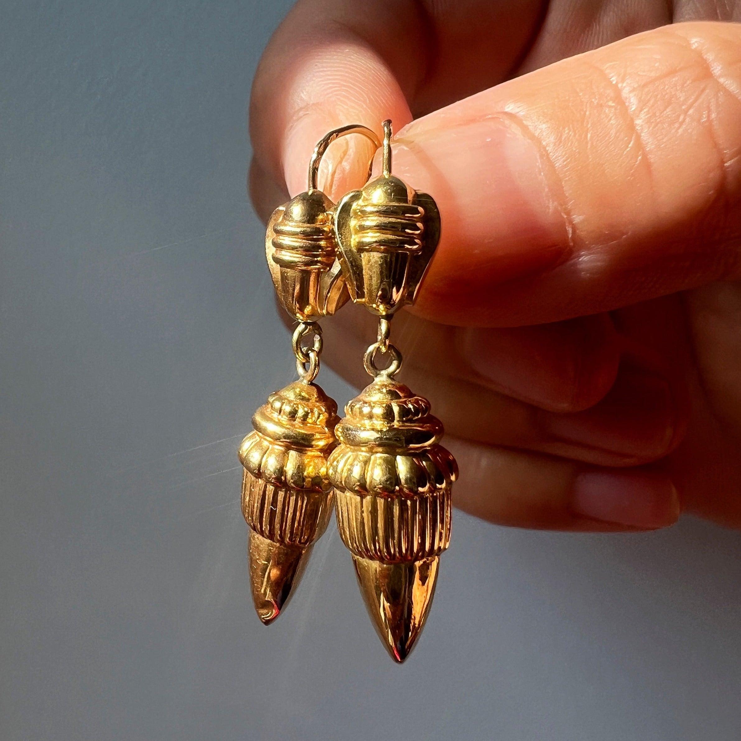 Antique 18K gold archaeological revival style acorn drop earrings - Curiously timeless