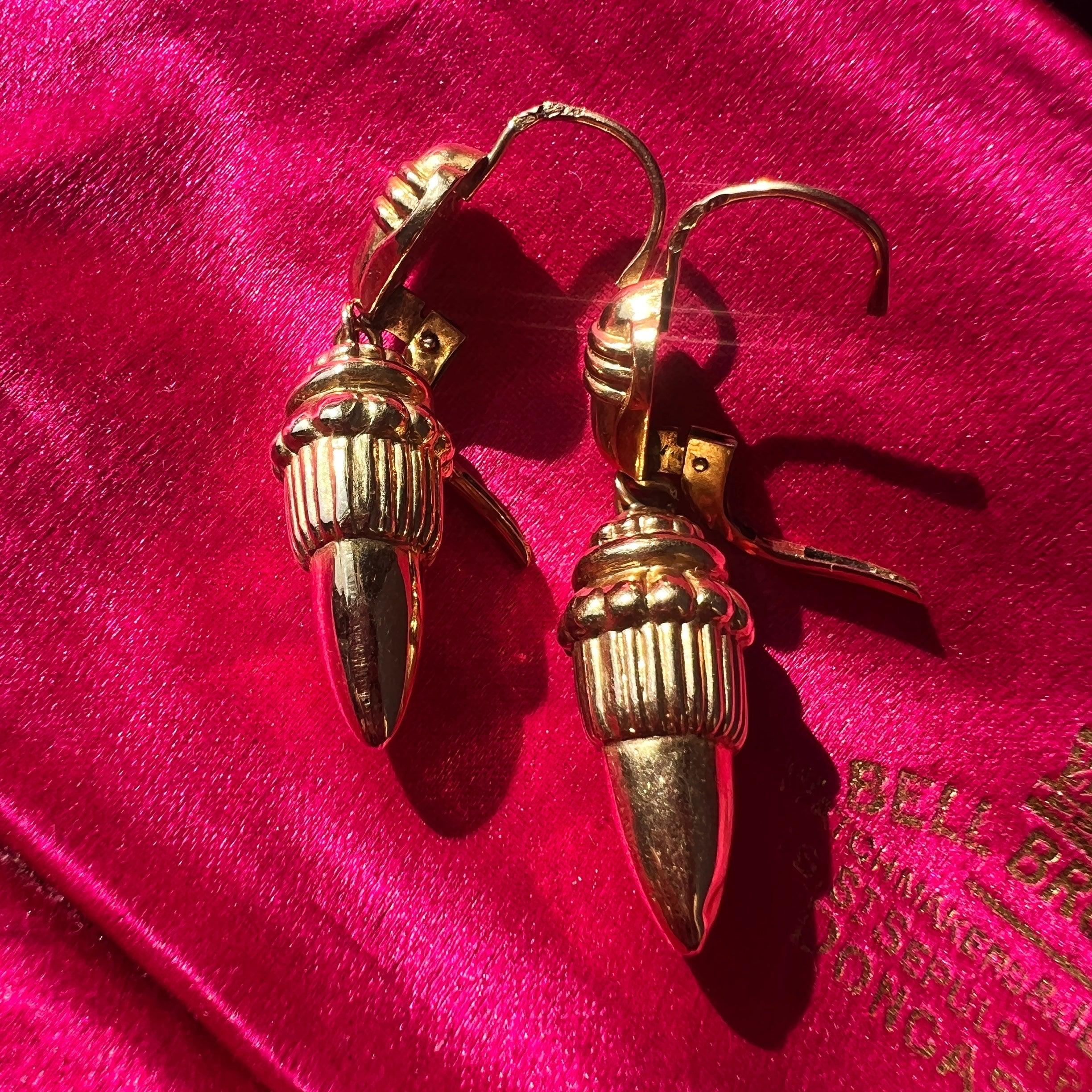 Antique 18K gold archaeological revival style acorn drop earrings - Curiously timeless