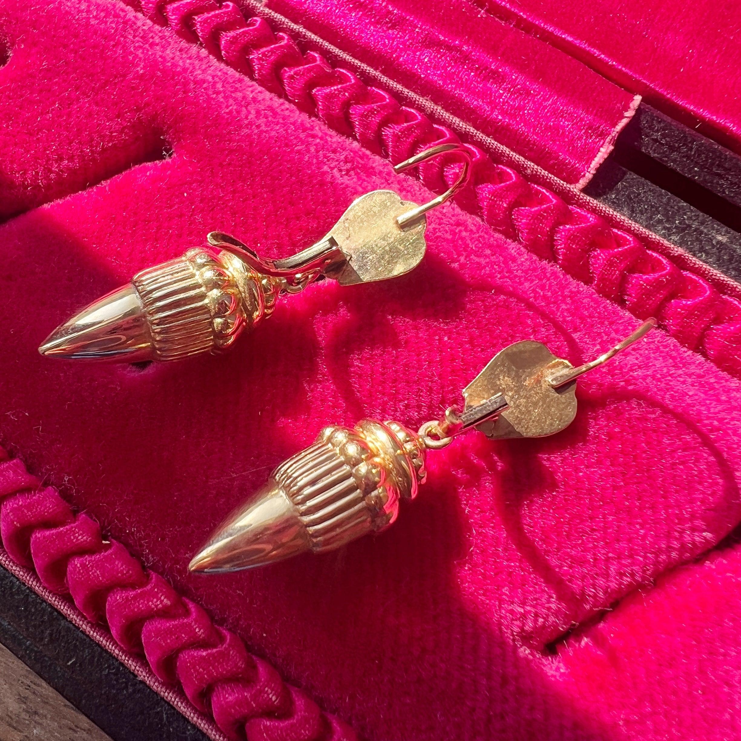 Antique 18K gold archaeological revival style acorn drop earrings - Curiously timeless