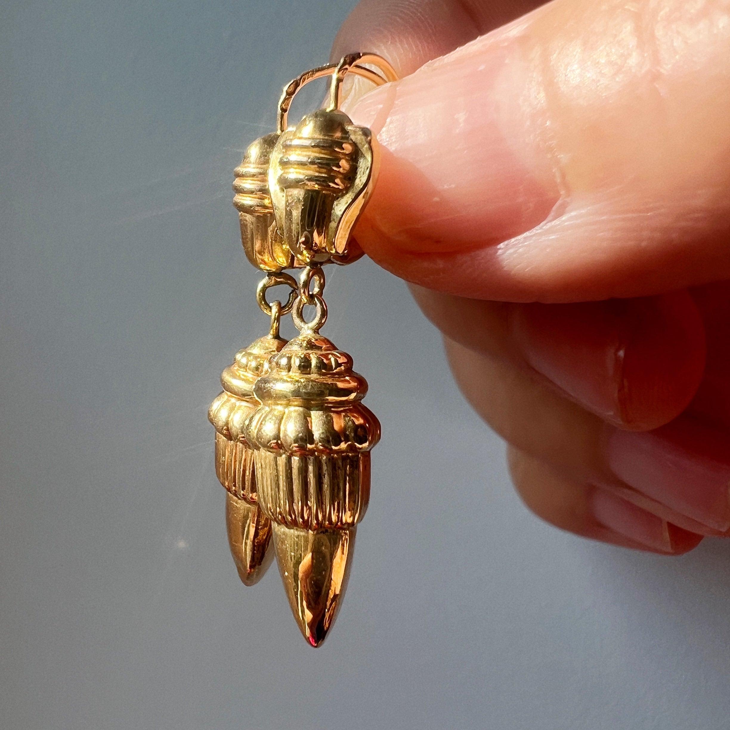 Antique 18K gold archaeological revival style acorn drop earrings - Curiously timeless