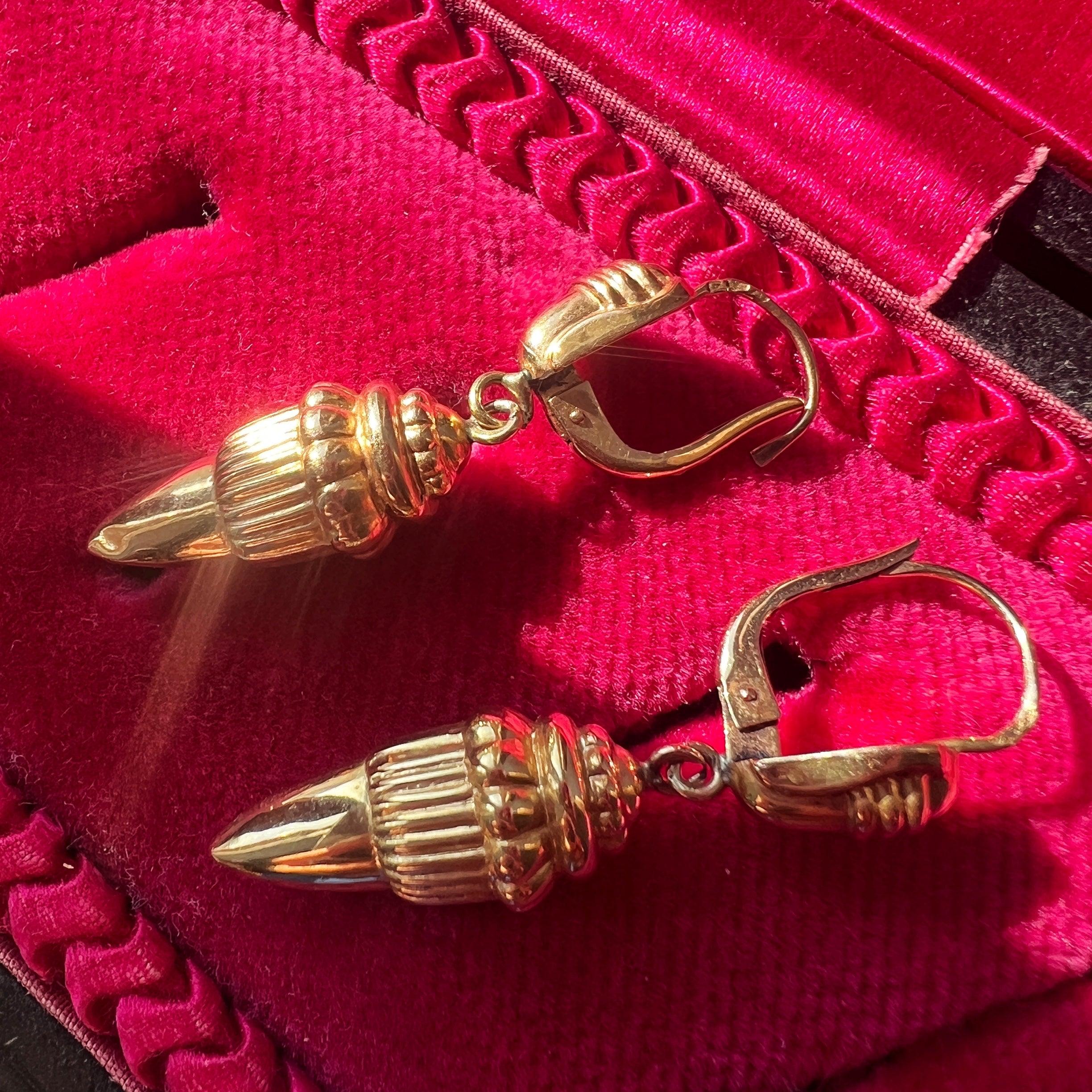 Antique 18K gold archaeological revival style acorn drop earrings - Curiously timeless