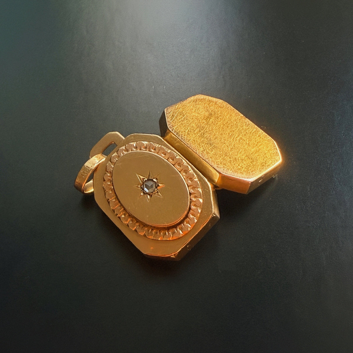 Antique French 18K Gold Diamond Star Locket Pendant