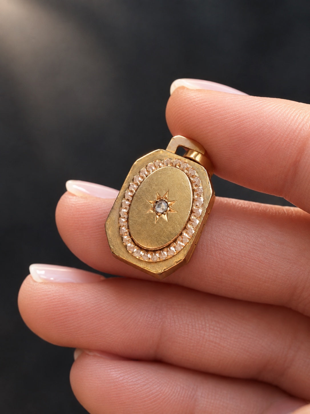 Antique French 18K Gold Diamond Star Locket Pendant