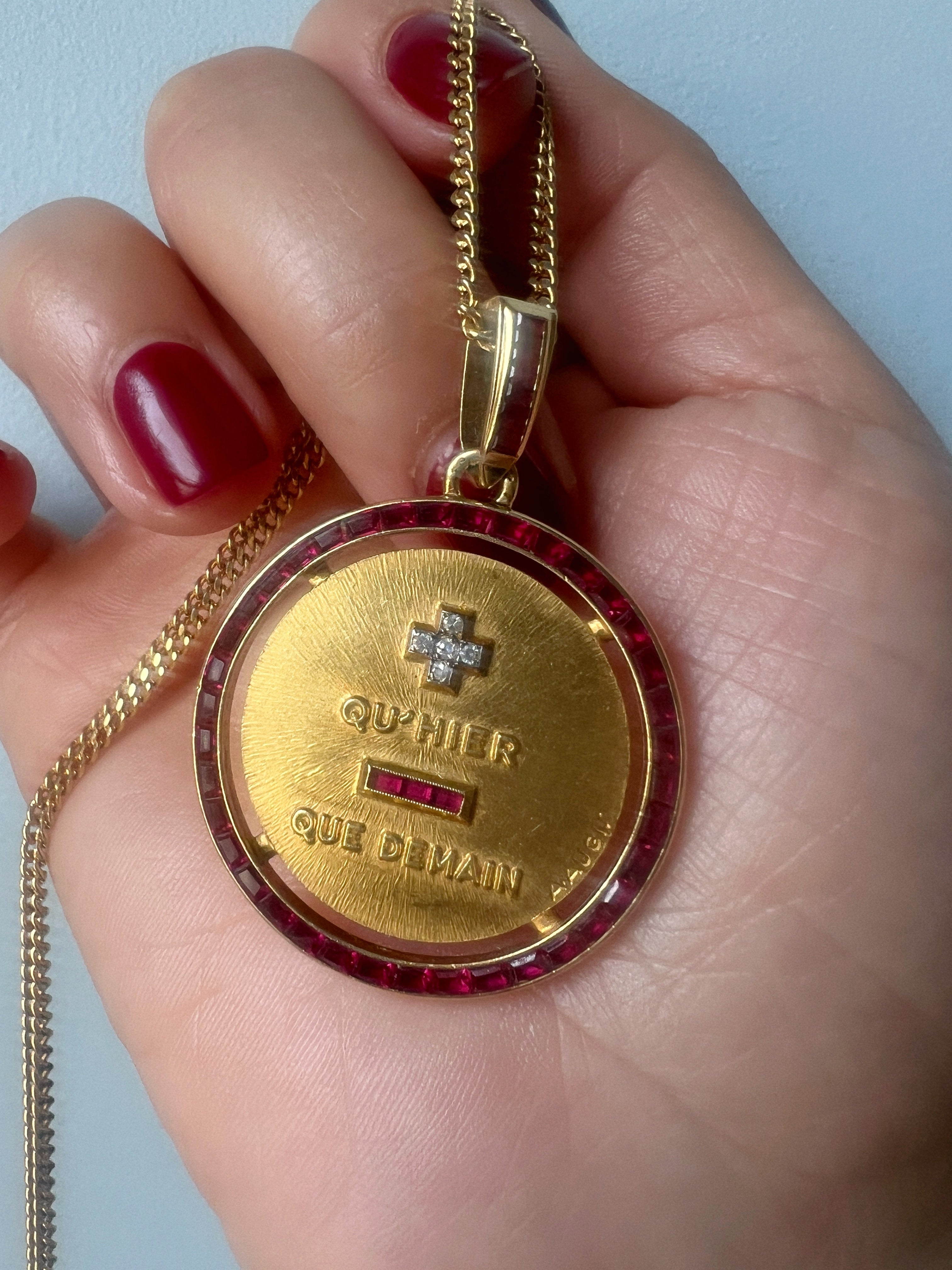 Augis 18K gold “more than yesterday less than tomorrow” medal pendant