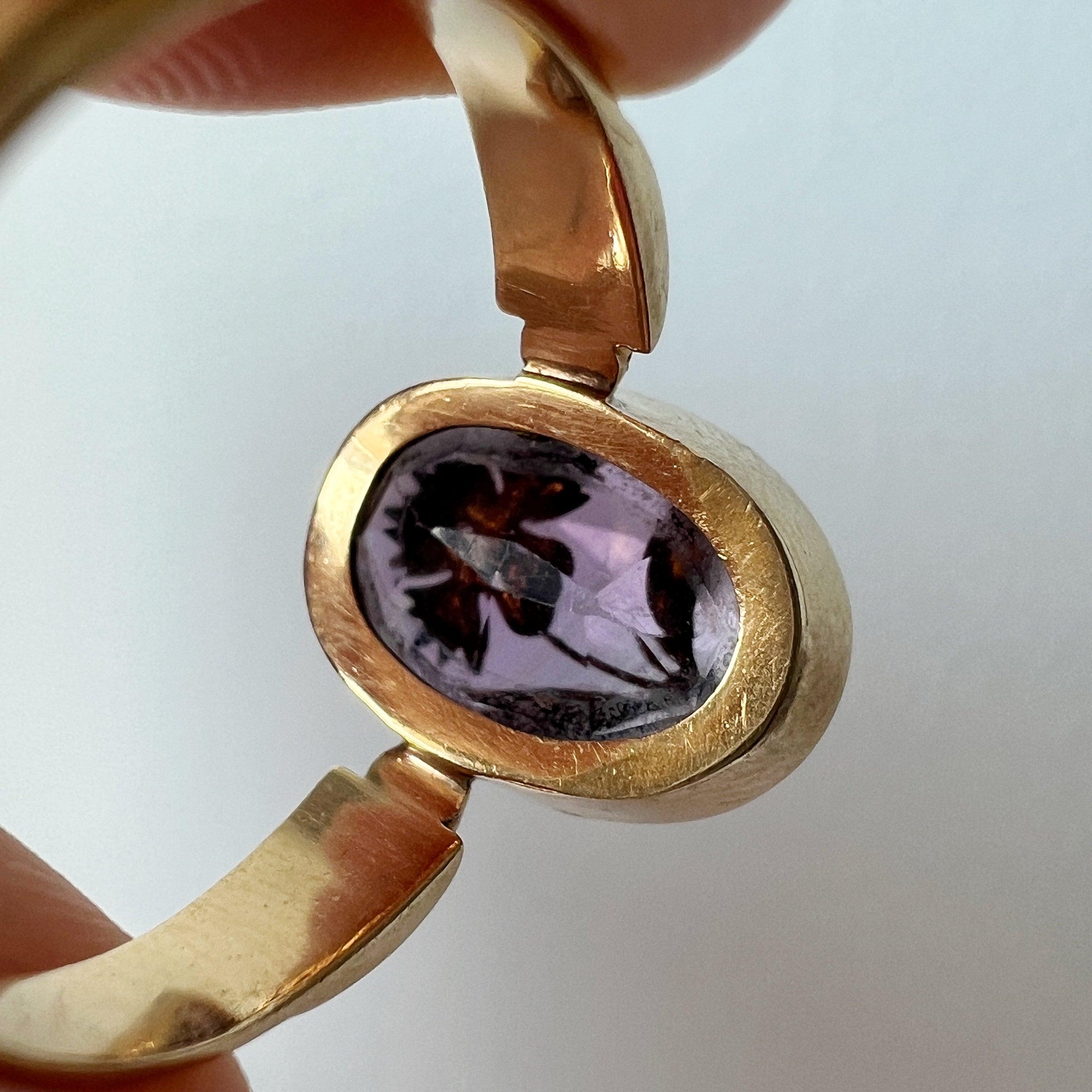 Rare Victorian era 18K gold amethyst diamond "Rose of Sharon" flower ring - Curiously timeless