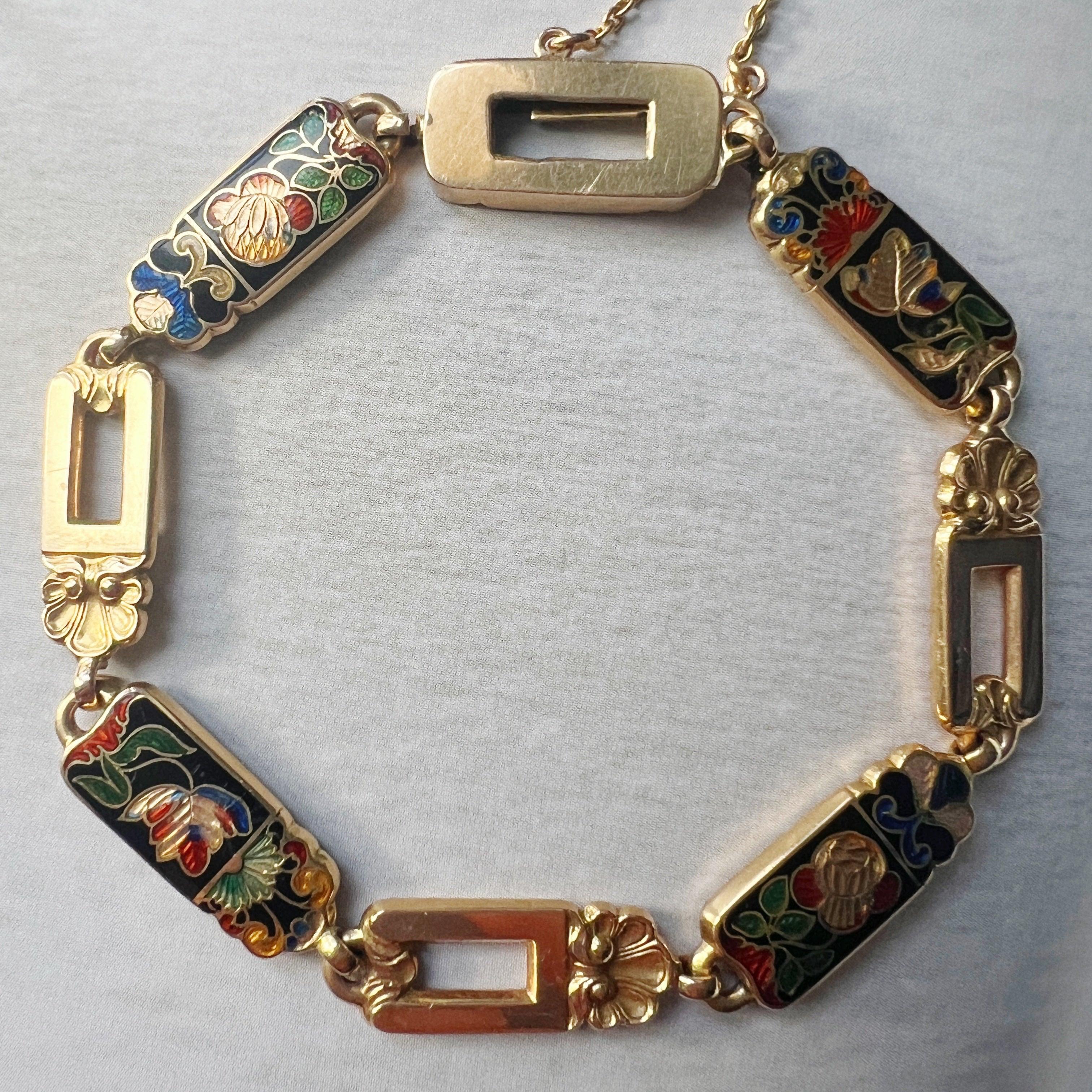 Antique 18K gold double sided polychrome enamel and shell bracelet - Curiously timeless