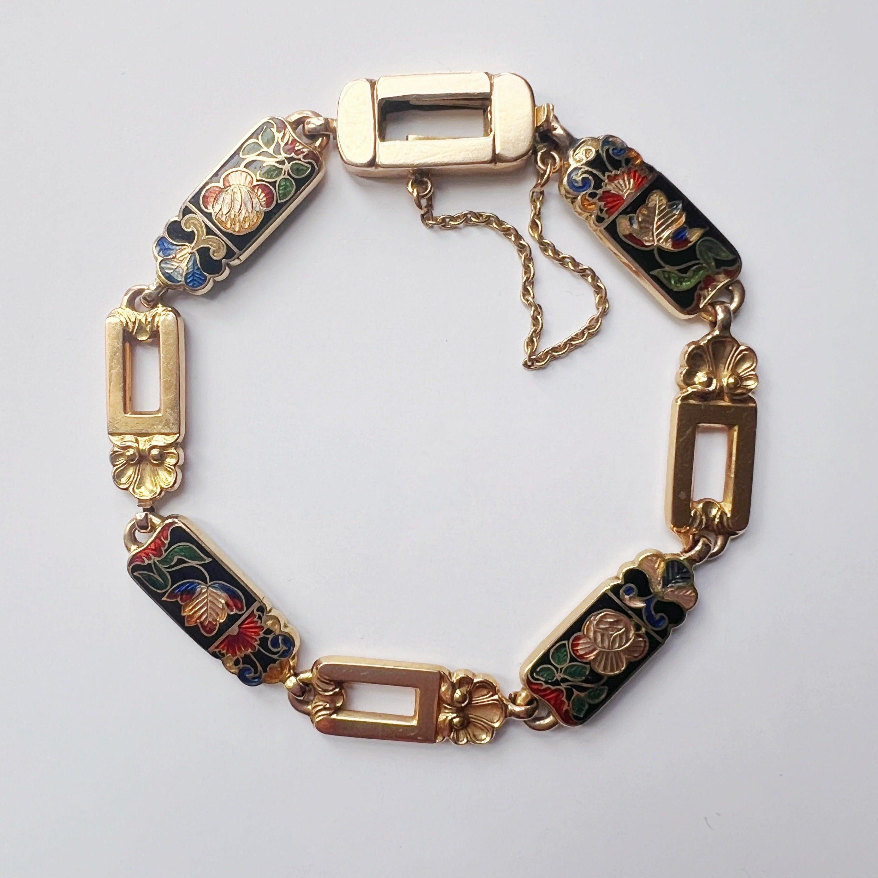 Antique 18K gold double sided polychrome enamel and shell bracelet - Curiously timeless