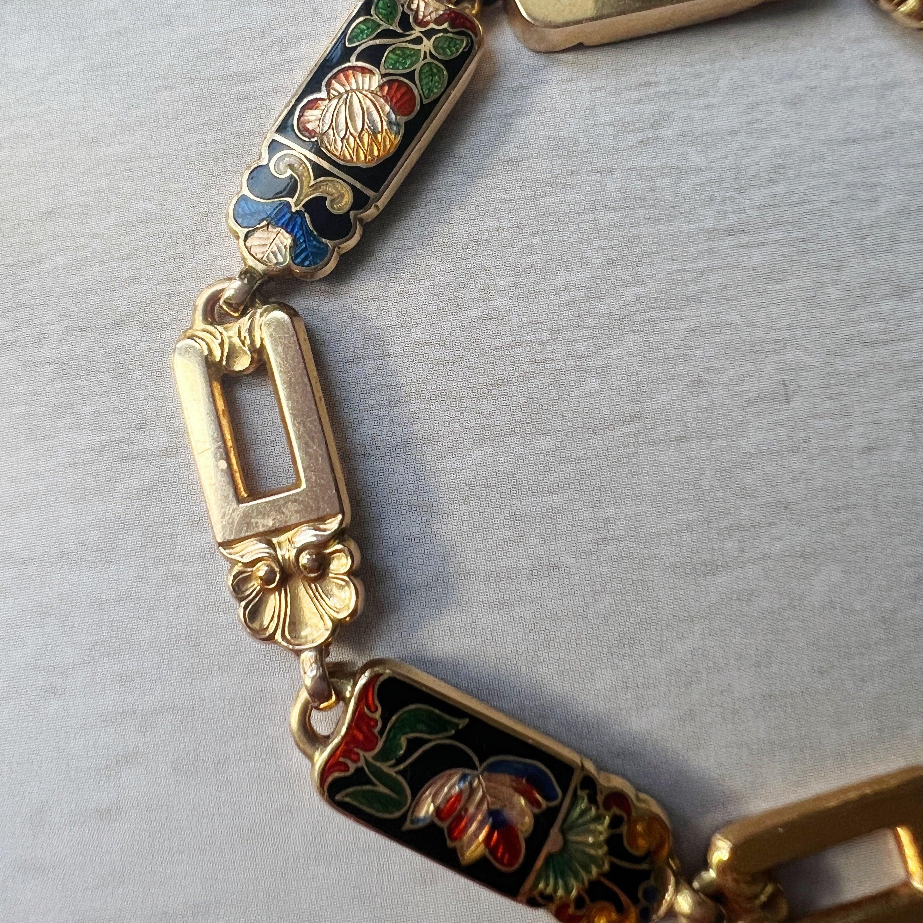 Antique 18K gold double sided polychrome enamel and shell bracelet - Curiously timeless