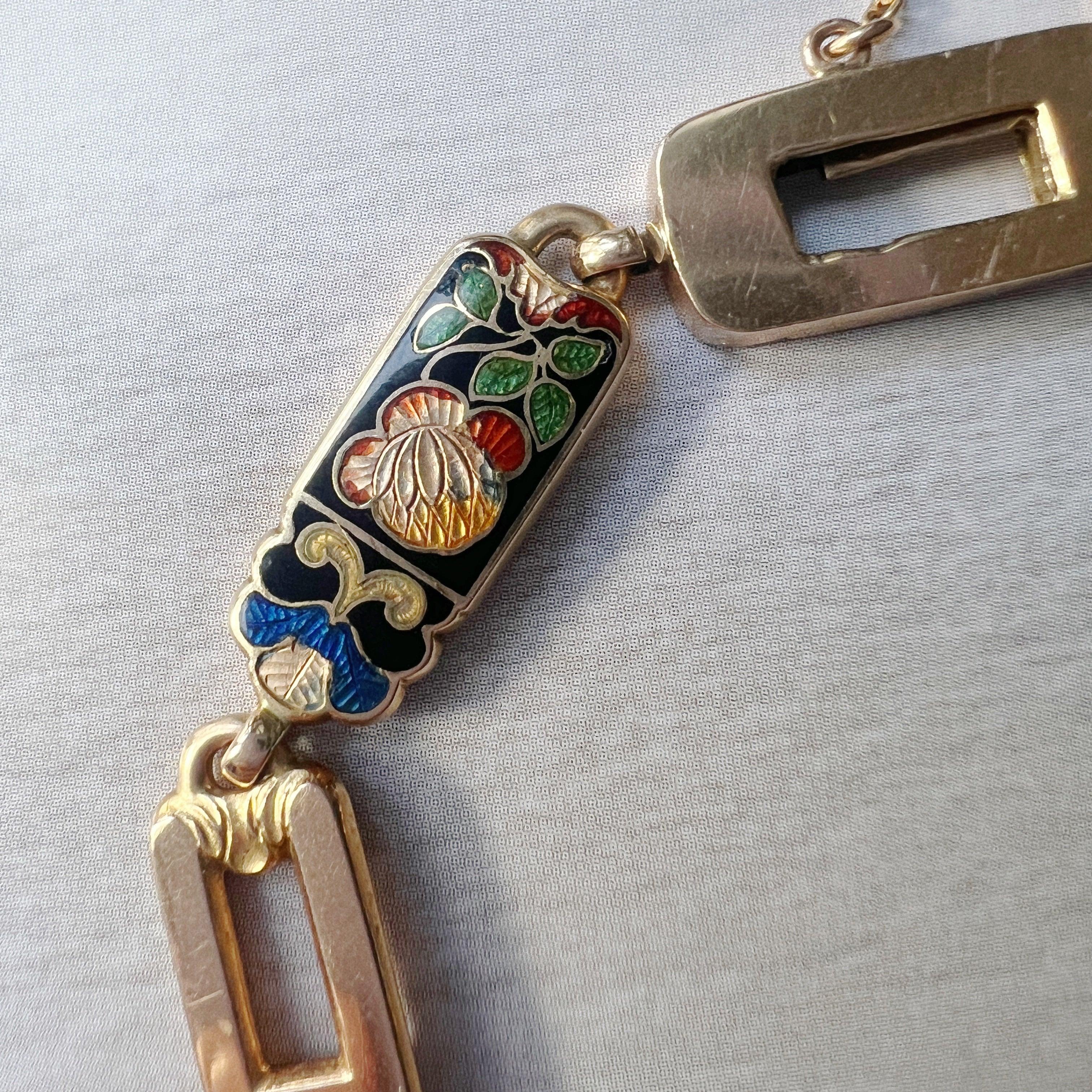 Antique 18K gold double sided polychrome enamel and shell bracelet - Curiously timeless