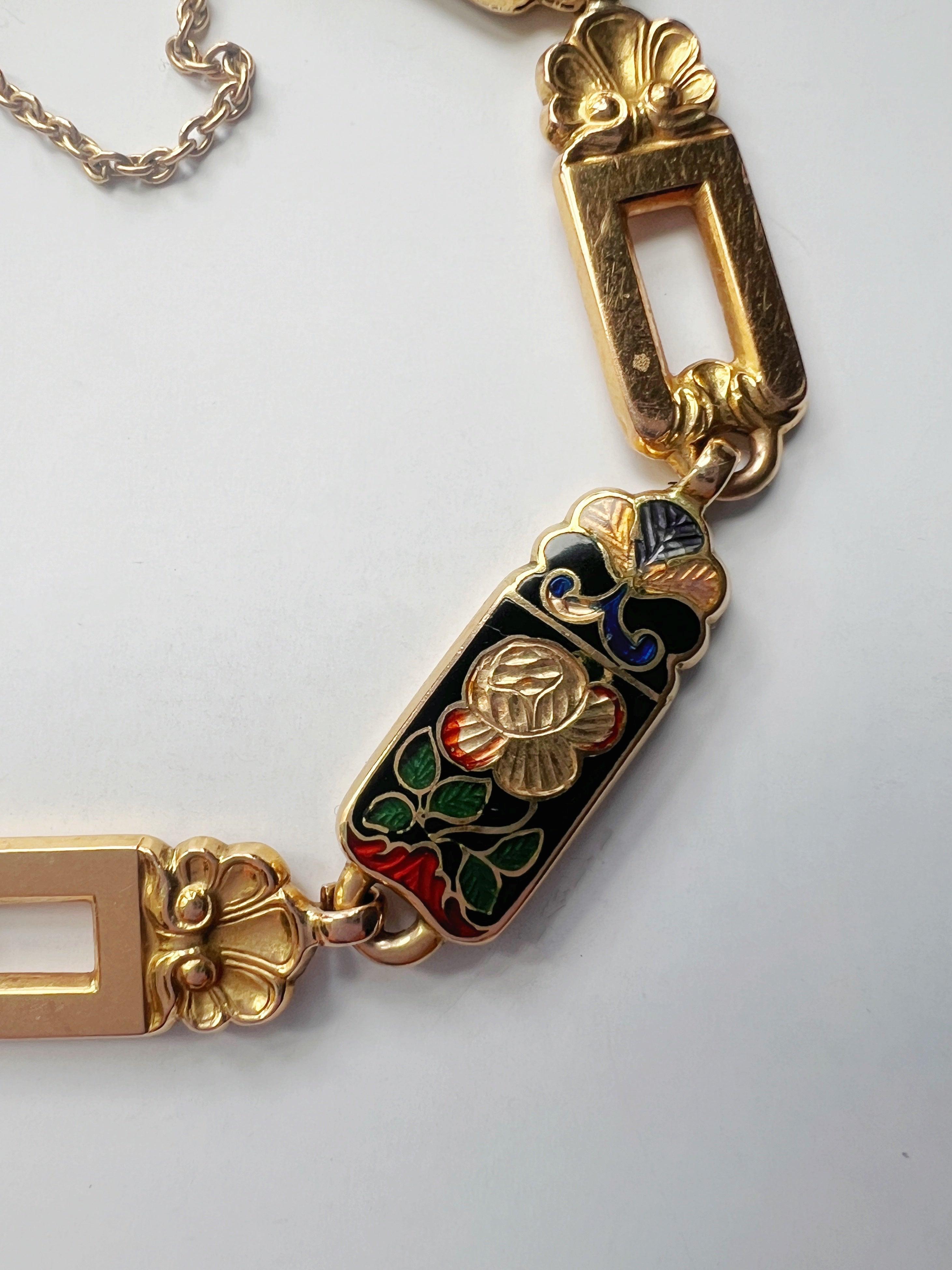 Antique 18K gold double sided polychrome enamel and shell bracelet - Curiously timeless