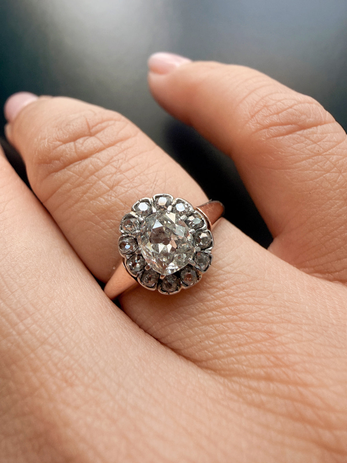 Late Victorian 18K Rose Gold Old Mine Cut Diamond Ring