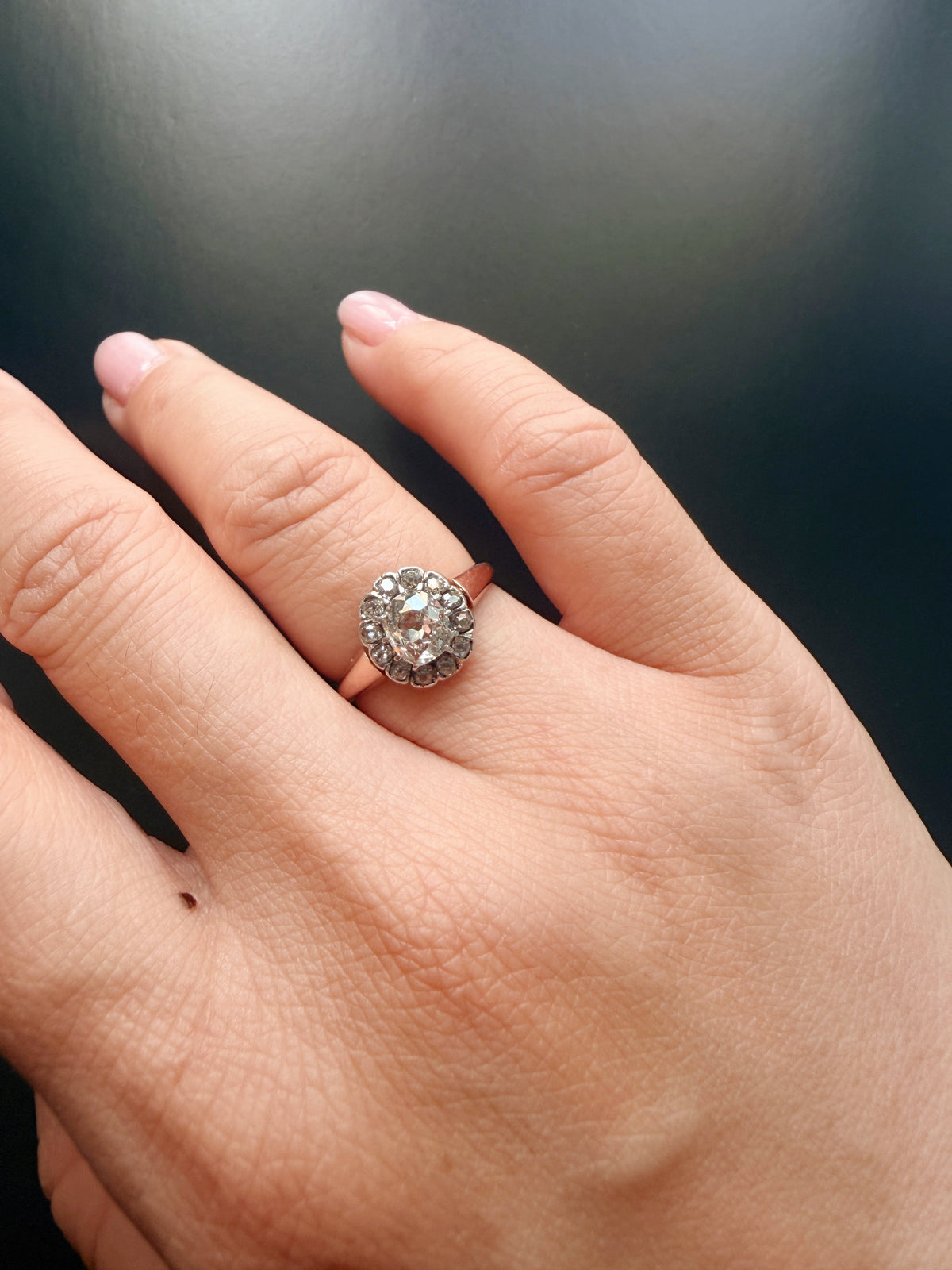 Late Victorian 18K Rose Gold Old Mine Cut Diamond Ring