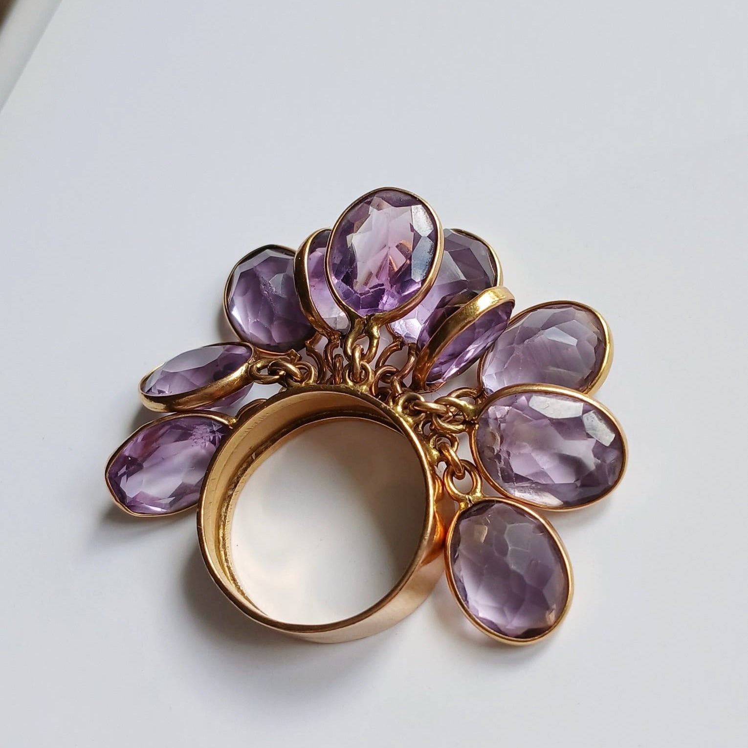 French 18K Yellow Gold Amethyst Tassel Ring