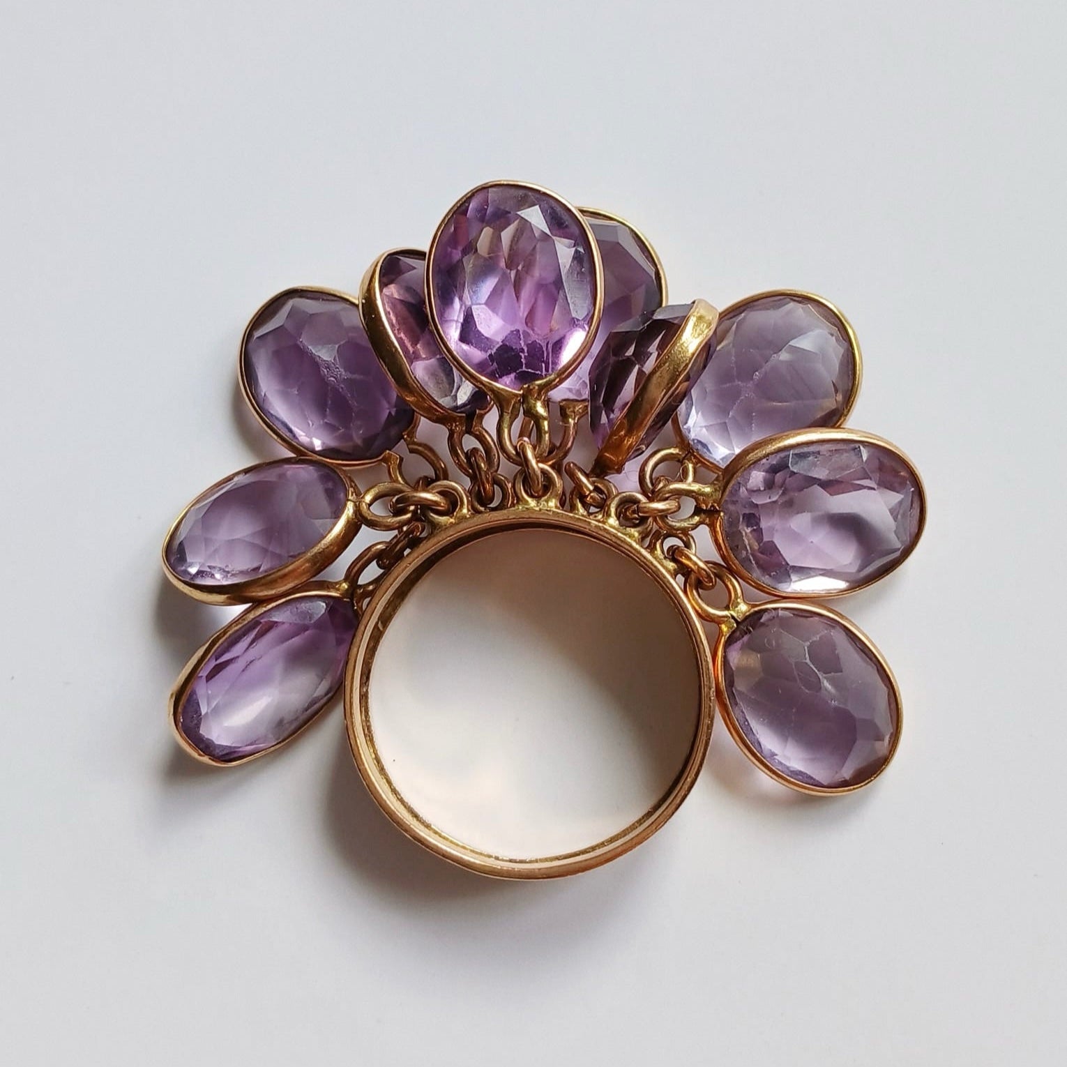 French 18K Yellow Gold Amethyst Tassel Ring