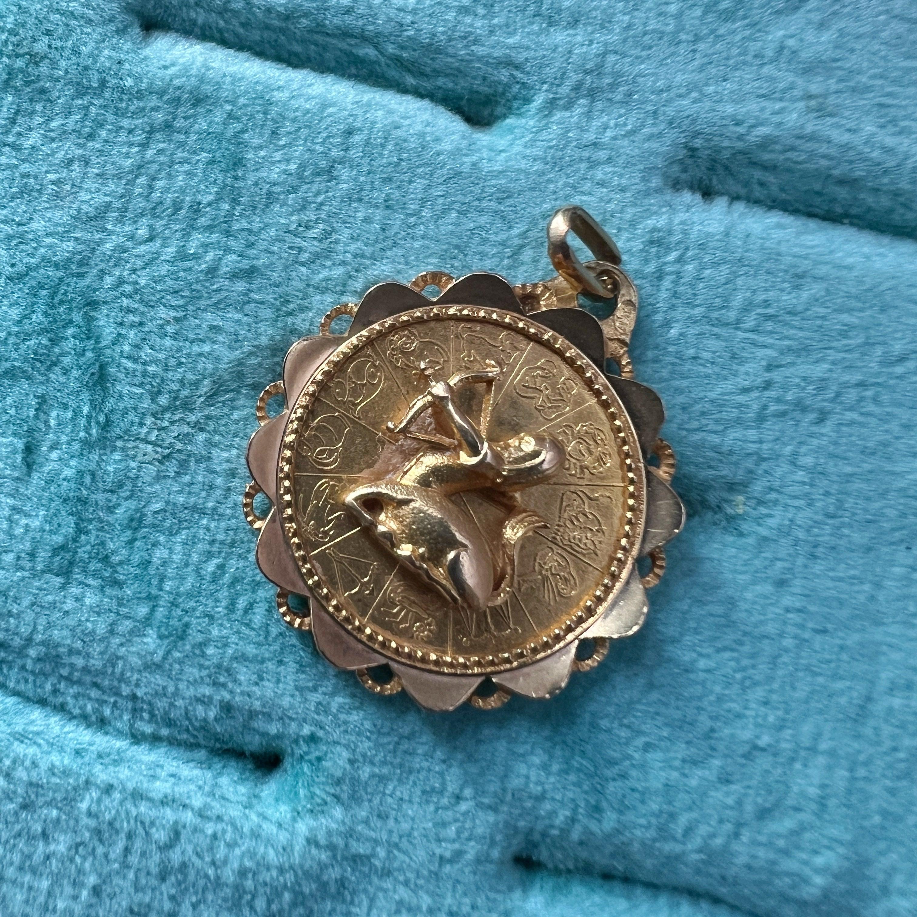 French Vintage Augis 18k gold Zodiac Sagittarius medal pendant - Curiously timeless