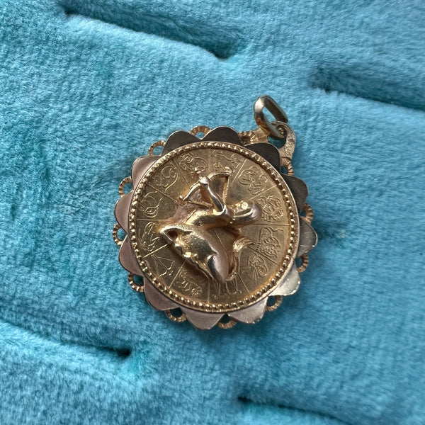 French Vintage Augis 18k gold Zodiac Sagittarius medal pendant