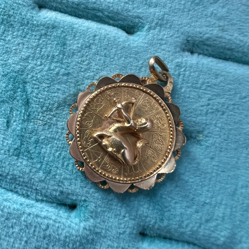 French Vintage Augis 18k gold Zodiac Sagittarius medal pendant