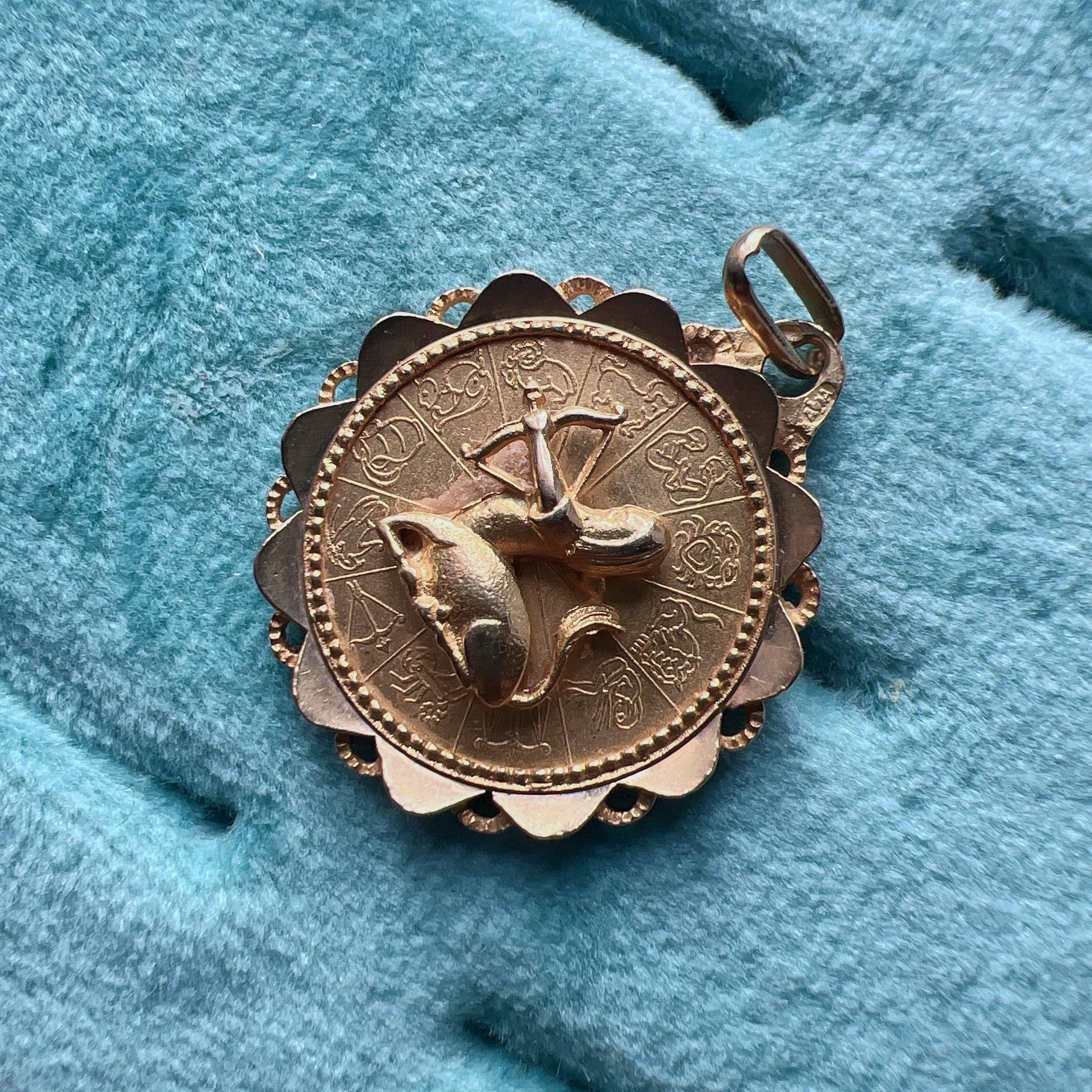 French Vintage Augis 18k gold Zodiac Sagittarius medal pendant - Curiously timeless