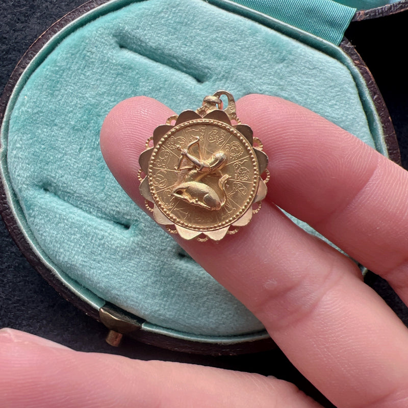 French Vintage Augis 18k gold Zodiac Sagittarius medal pendant