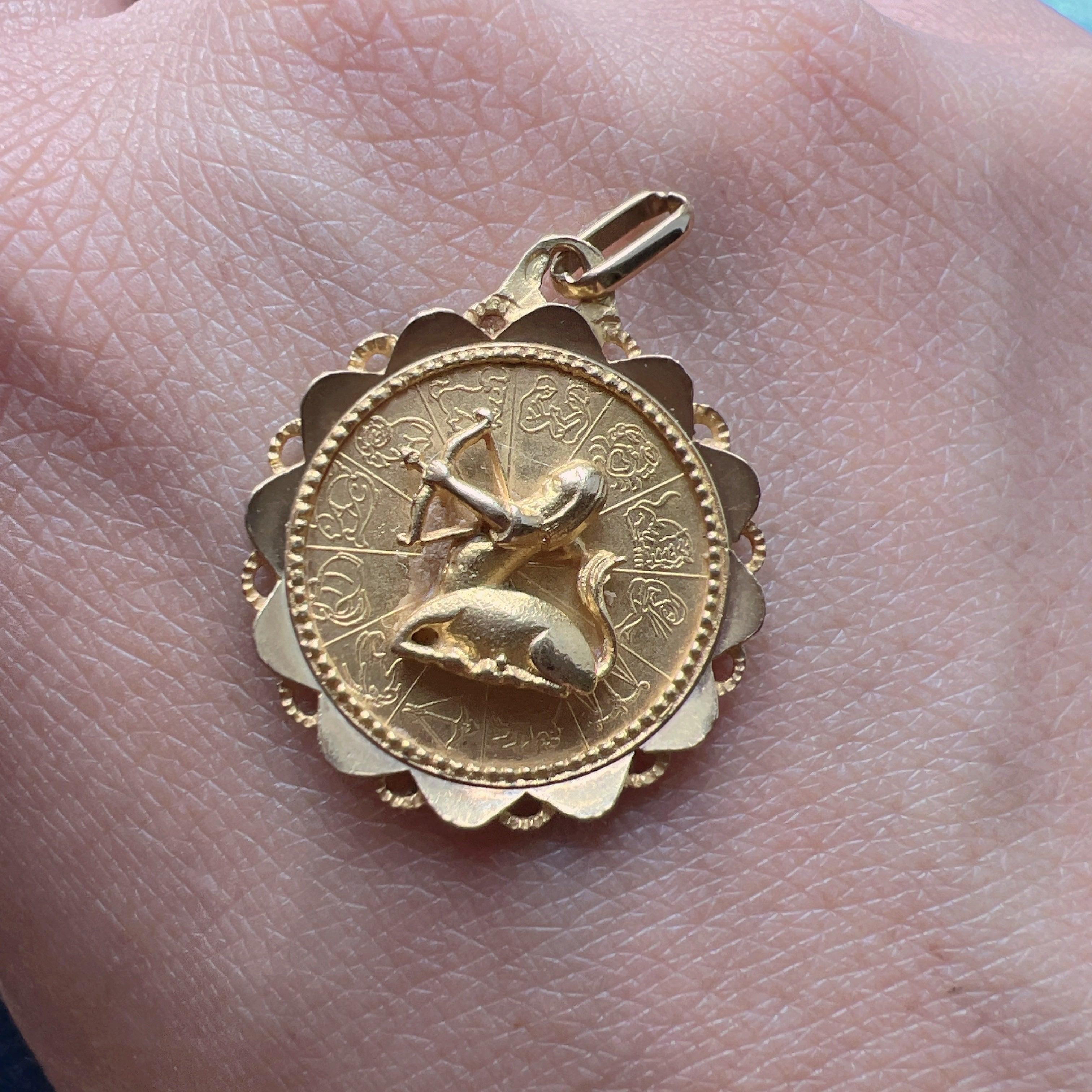 French Vintage Augis 18k gold Zodiac Sagittarius medal pendant - Curiously timeless