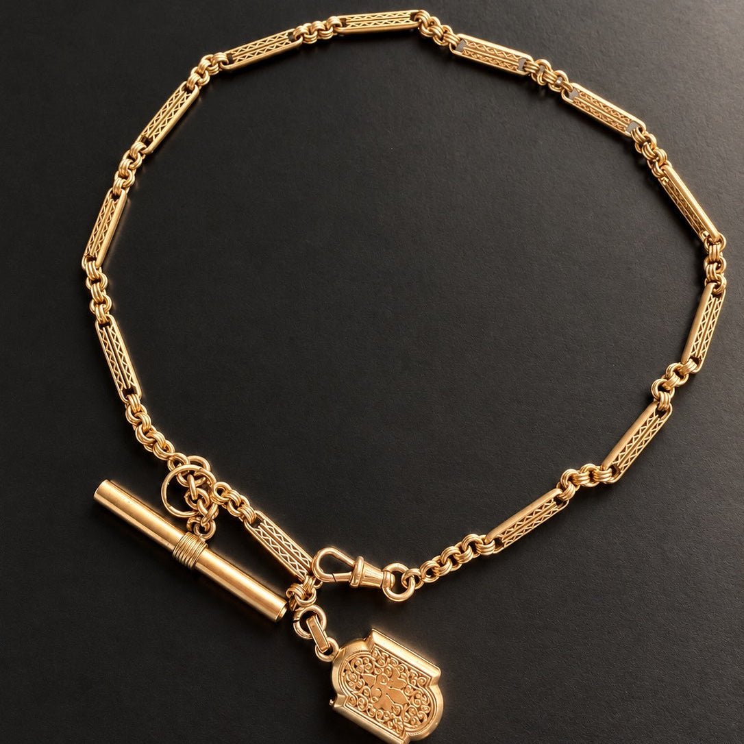 French Antique 19.3g 18K Gold Watch Chain with Locket