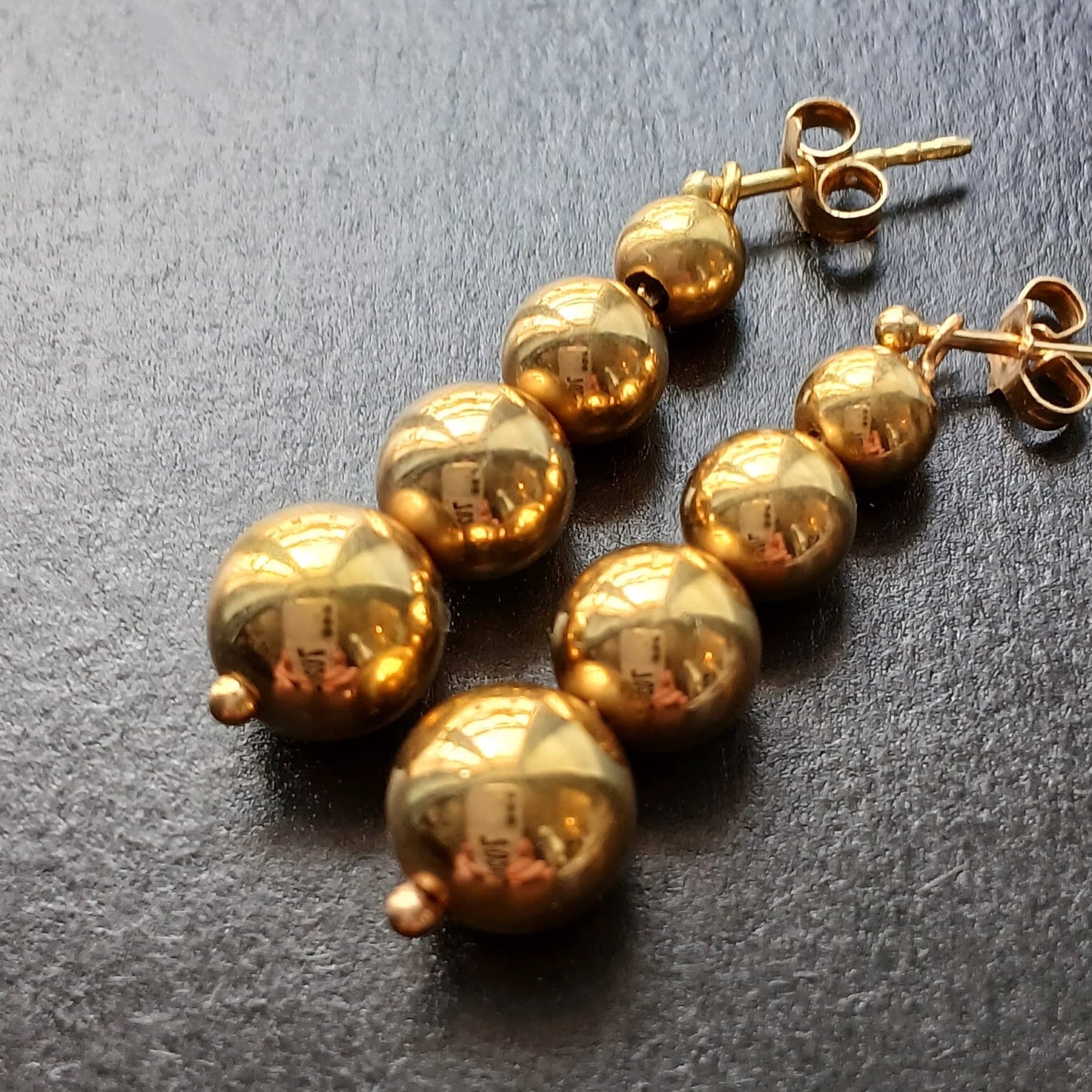 French vintage 18K gold graduated bead drop earrings