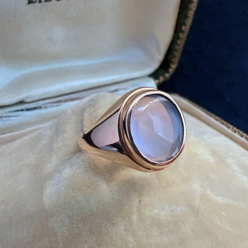 Antique French 18K gold moonstone signet ring