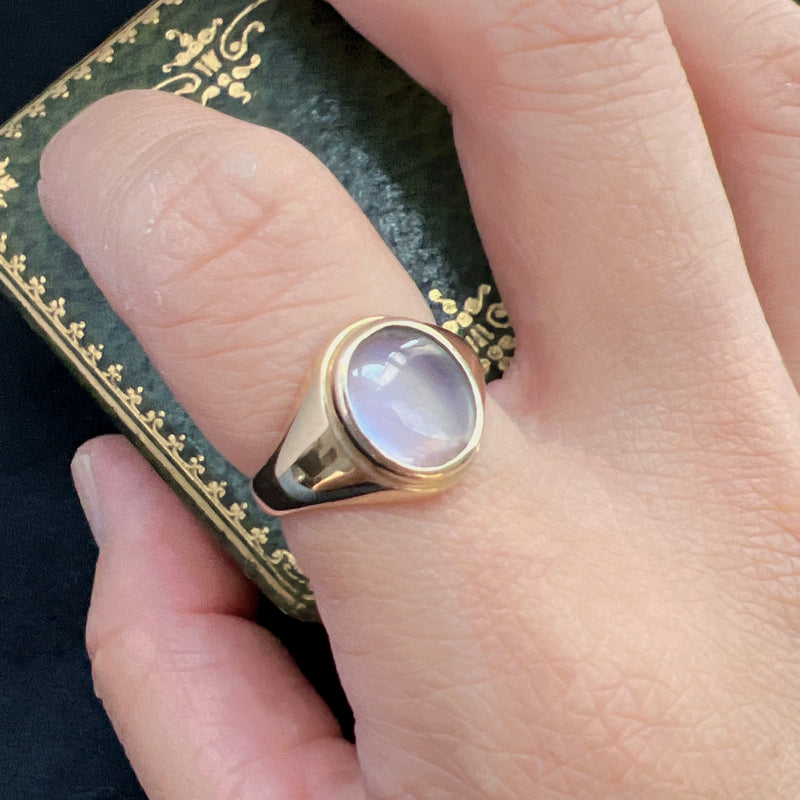 Antique French 18K gold moonstone signet ring