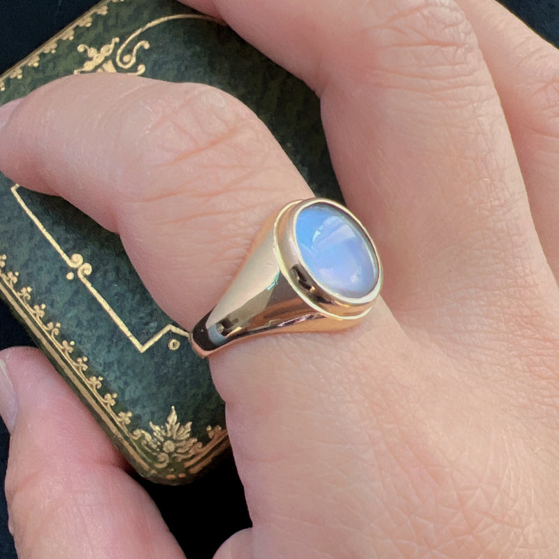 Antique French 18K gold moonstone signet ring