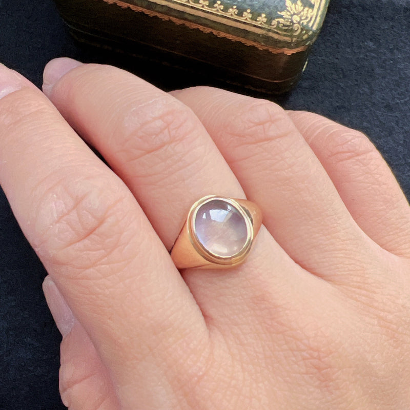 Antique French 18K gold moonstone signet ring