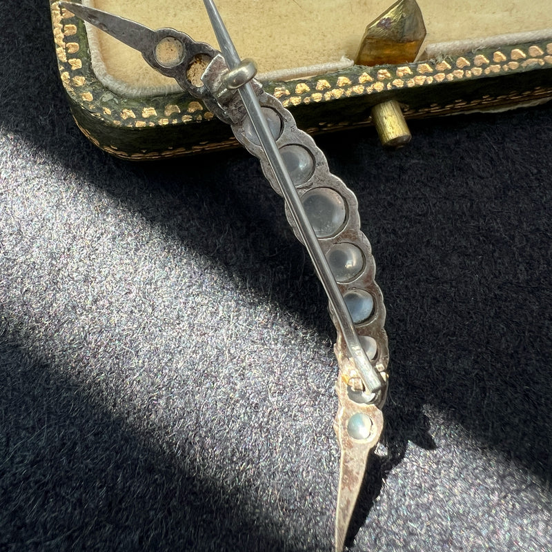 Antique silver moonstone crescent moon brooch