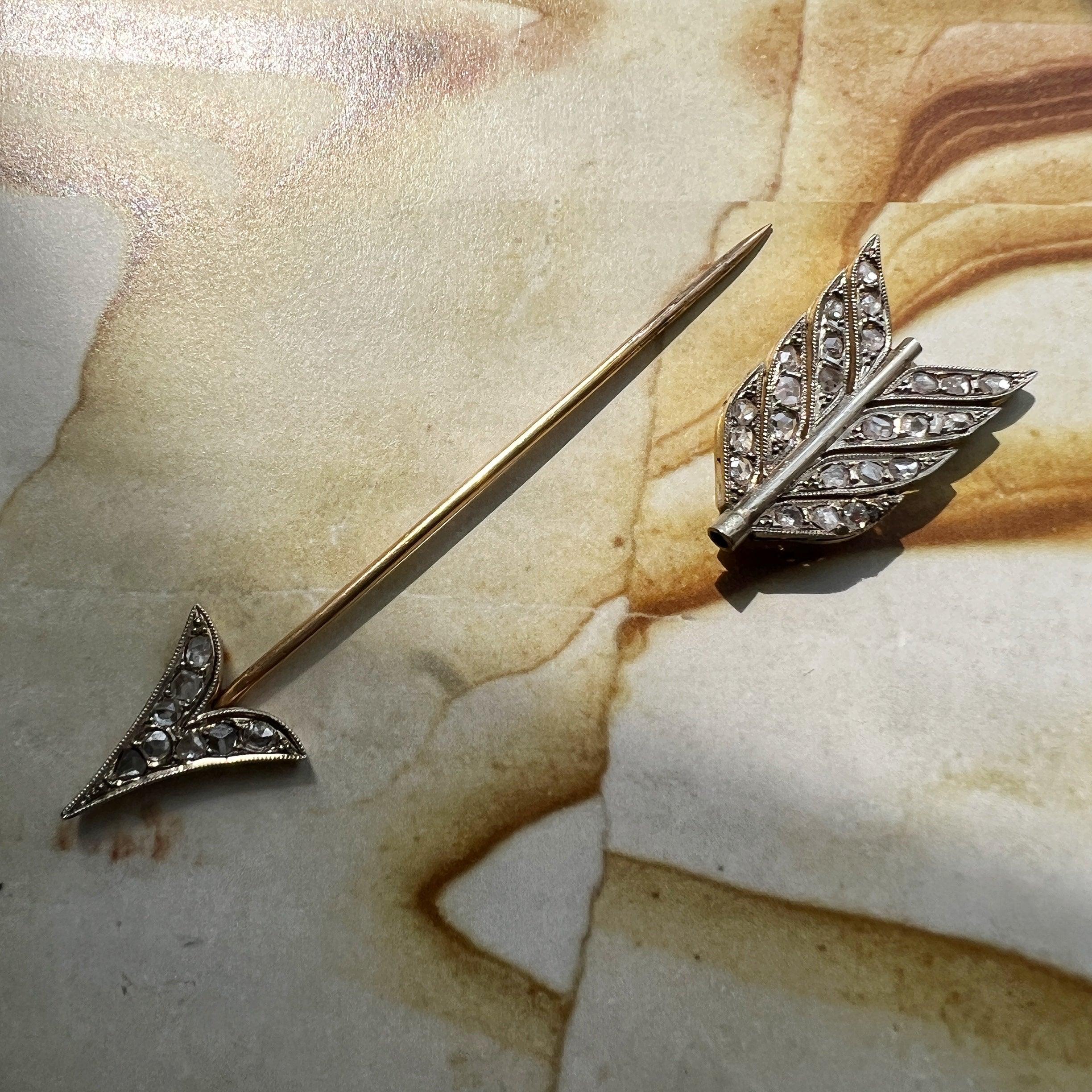 Large Art Deco era 18K gold diamond arrow jabot pin brooch - Curiously timeless